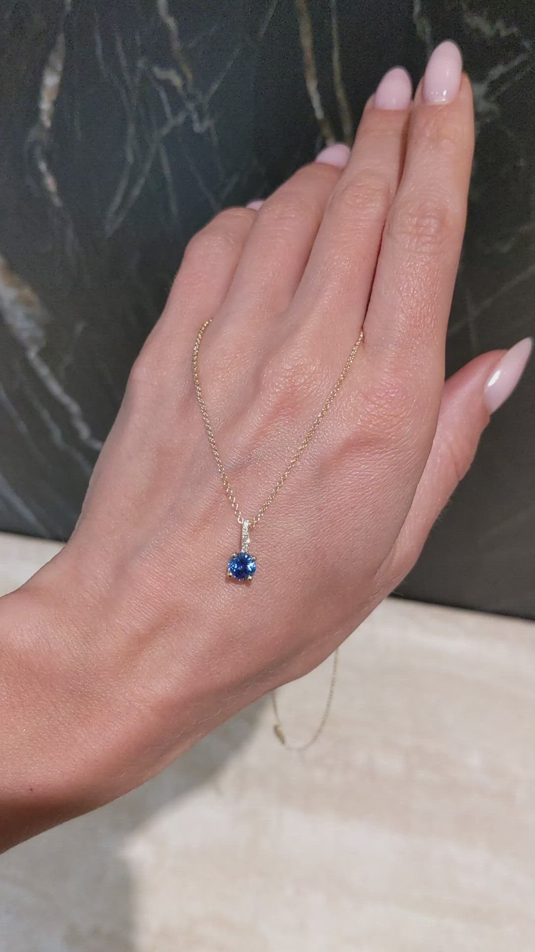 0.80 Ct. Blue Sapphire and Natural Diamond Pave Pendant, 14K Yellow Gold Size Video