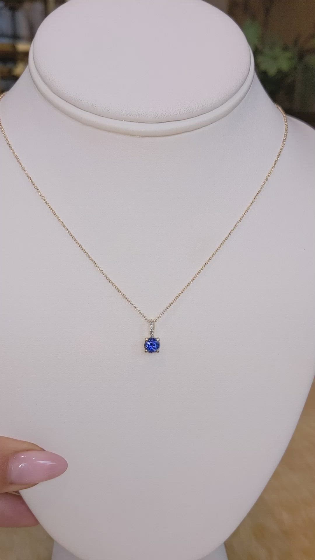 0.80 Ct. Blue Sapphire and Natural Diamond Pave Pendant, 14K Yellow Gold Size Video