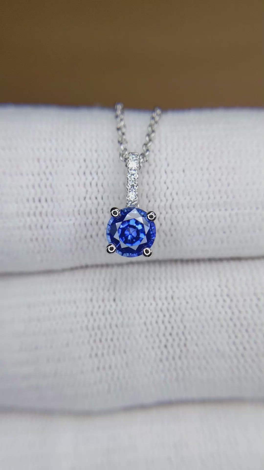 0.80 Ct. Blue Sapphire and Natural Diamond Pave Pendant, 14K White Gold Size Video