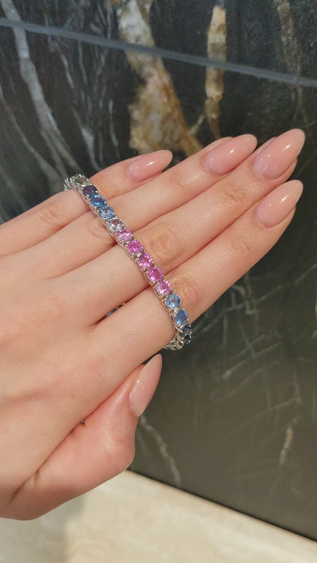 19.27 Ct.Tw.Total Carat Weight Multi Color Sapphire Tennis/Line Bracelet, 14K White Gold Size Video