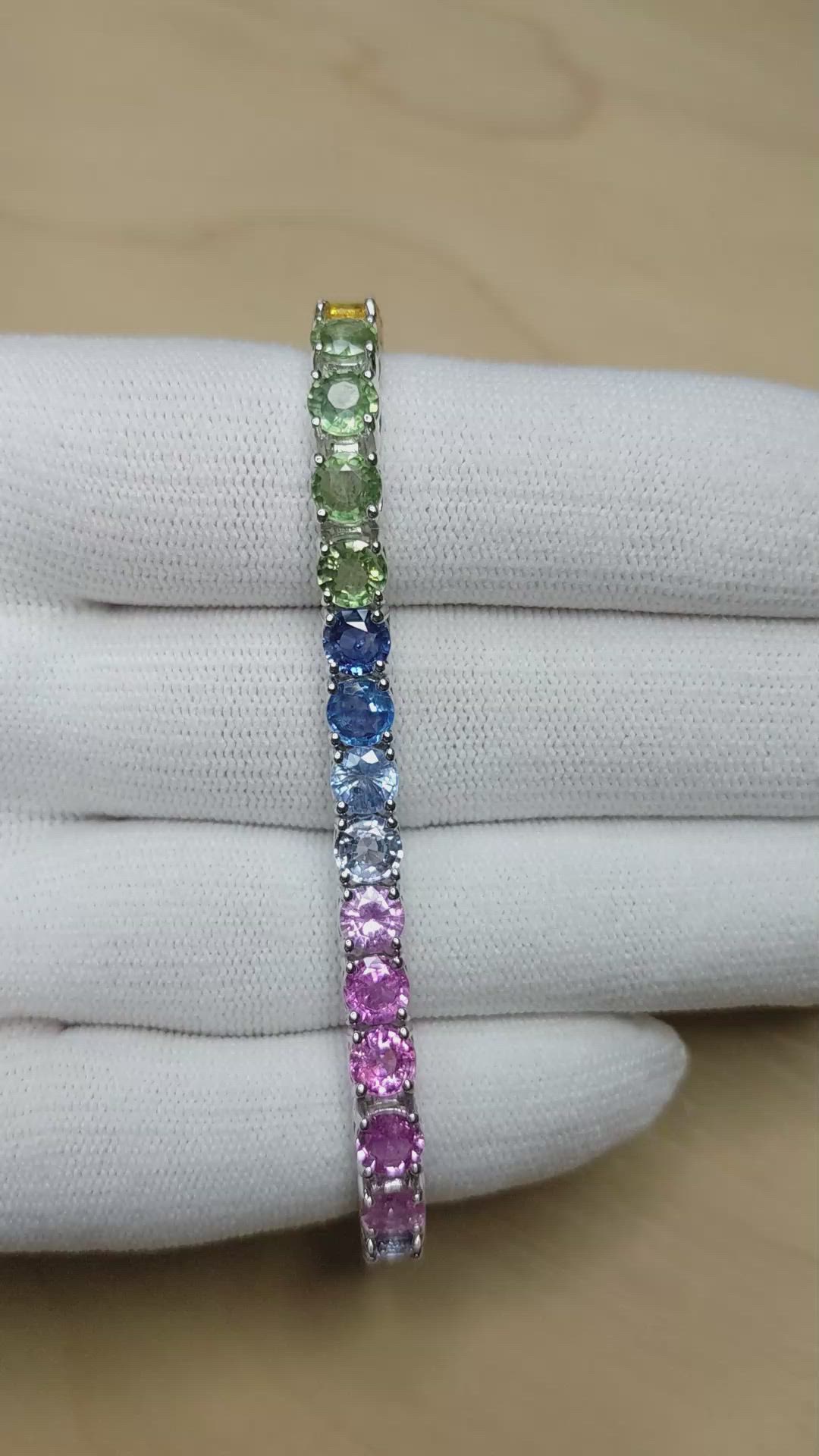 19.27 Ct.Tw.Total Carat Weight Multi Color Sapphire Tennis/Line Bracelet, 14K White Gold Size Video