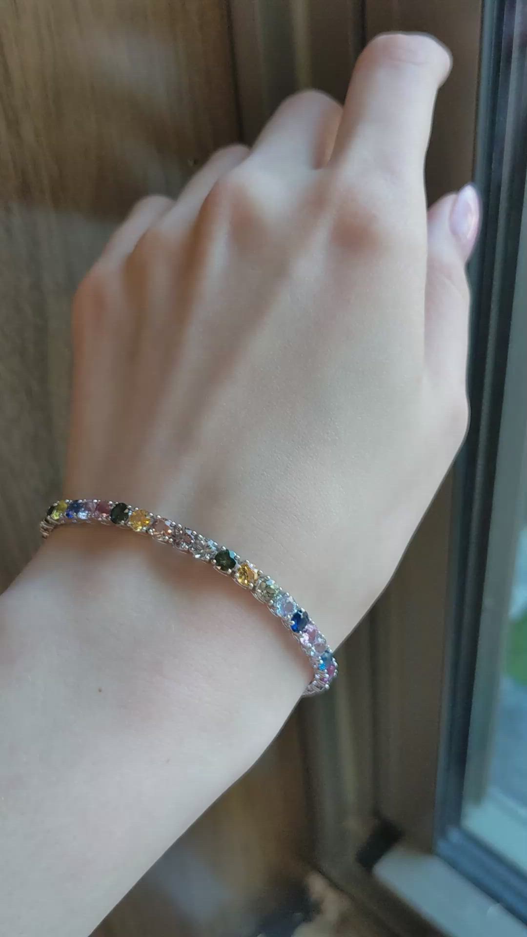 12.34 Ct.Tw.Total Carat Weight Multi Color Sapphire Tennis/Line Bracelet, 14K White Gold Size Video