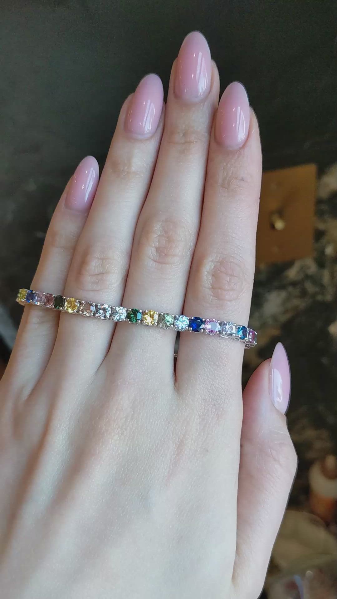 12.34 Ct.Tw.Total Carat Weight Multi Color Sapphire Tennis/Line Bracelet, 14K White Gold Size Video
