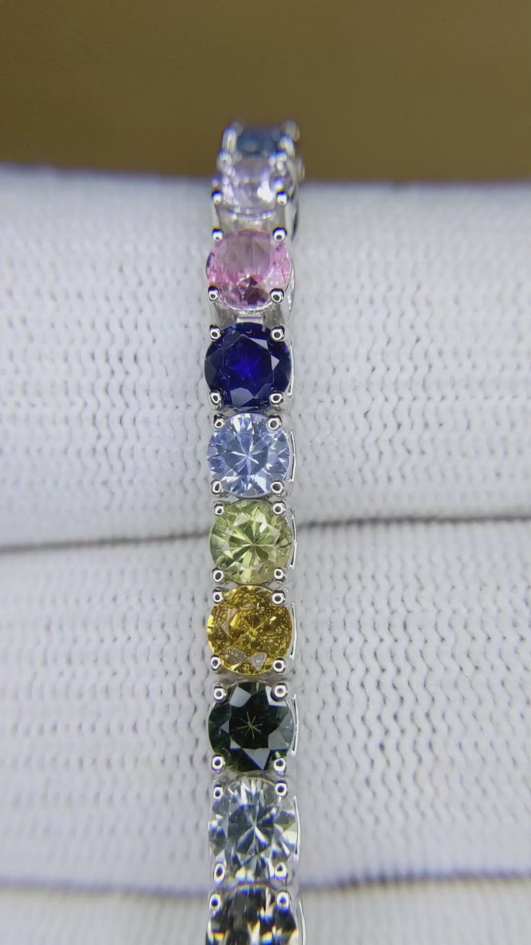 12.34 Ct.Tw.Total Carat Weight Multi Color Sapphire Tennis/Line Bracelet, 14K White Gold Size Video