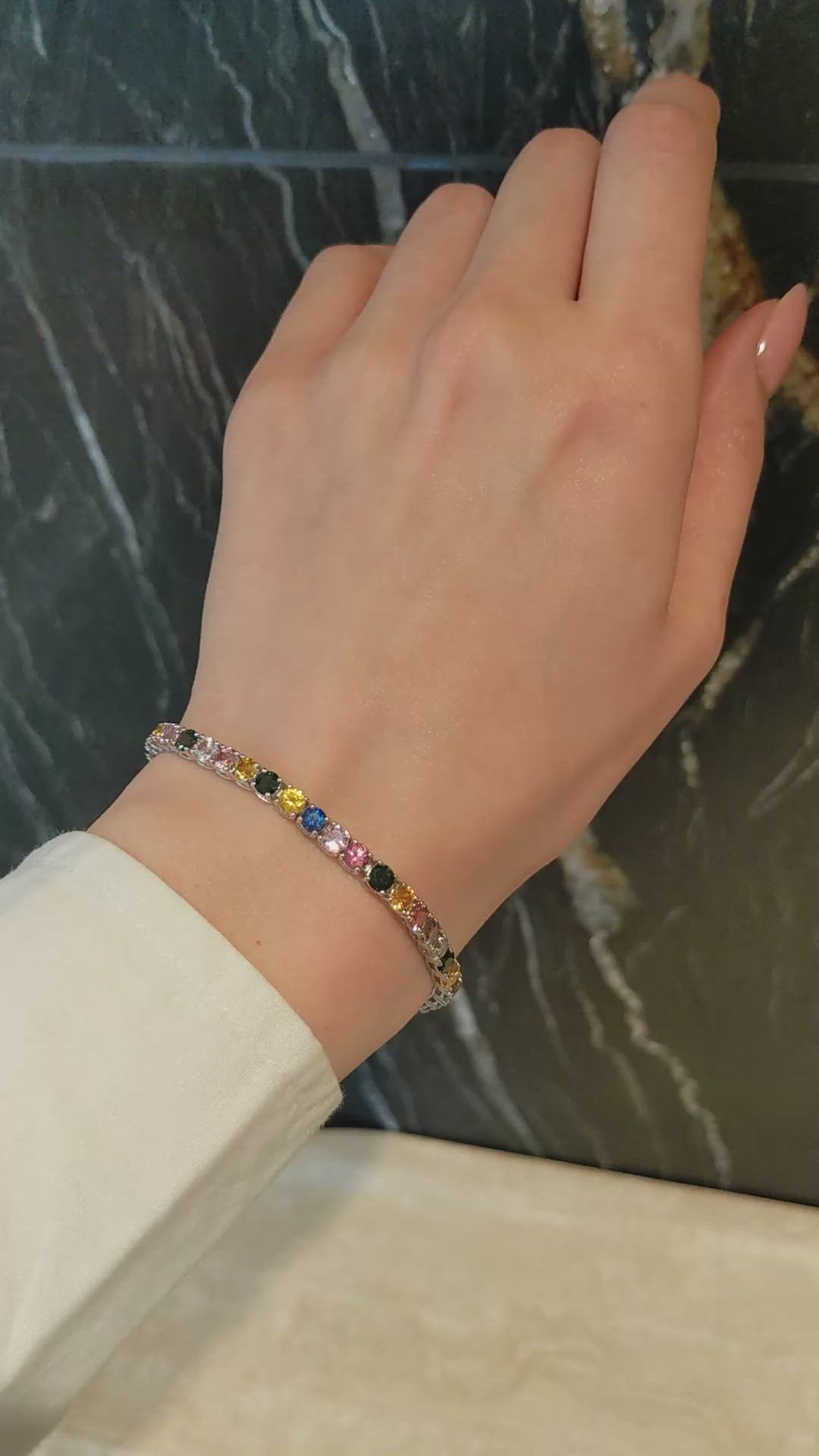 12.34 Ct.Tw.Total Carat Weight Multi Color Sapphire Tennis/Line Bracelet, 14K White Gold Size Video