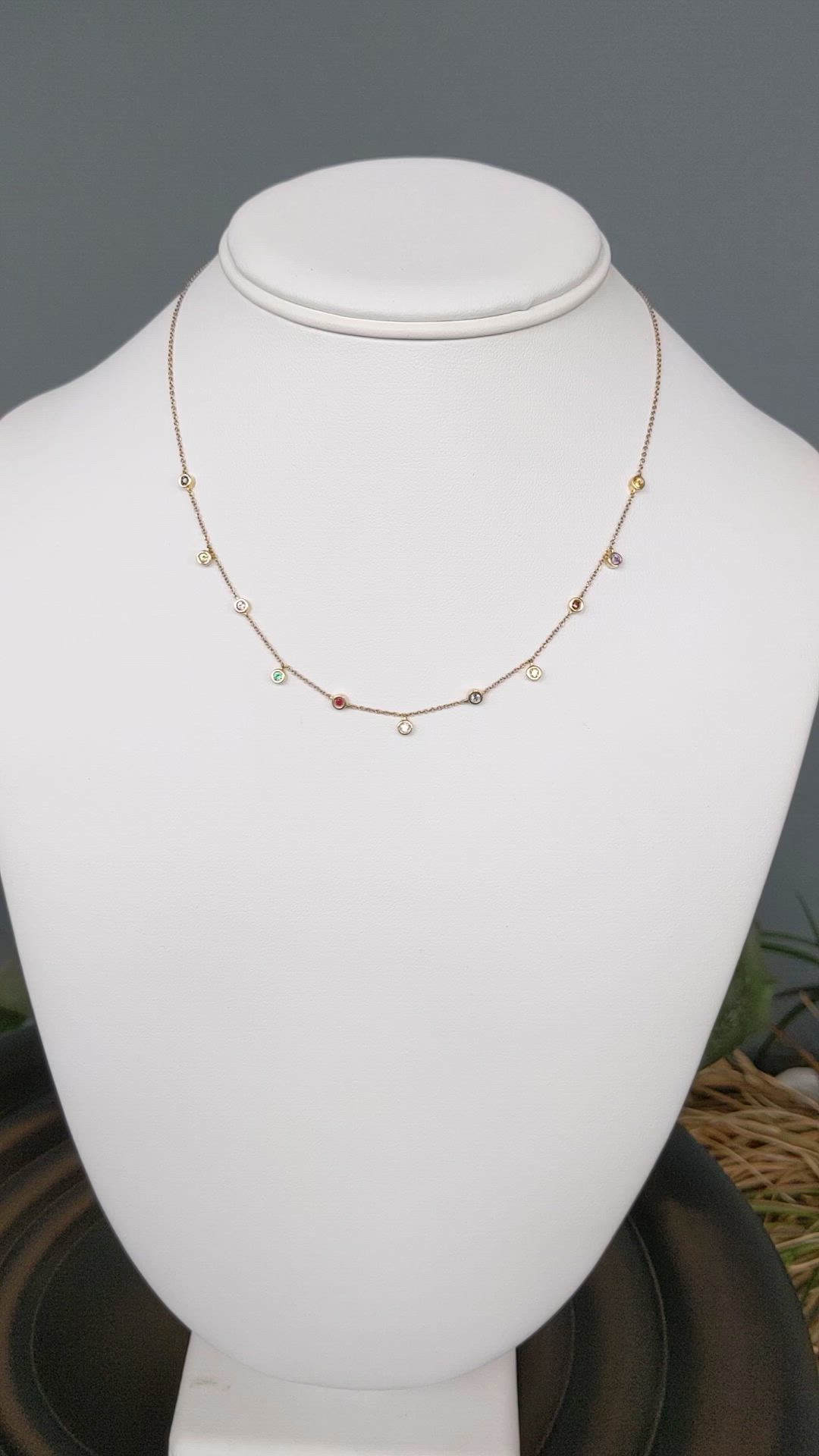 0.33 Ct. Multi Color Sapphire Bezel Necklace, 14K Yellow Gold Size Video
