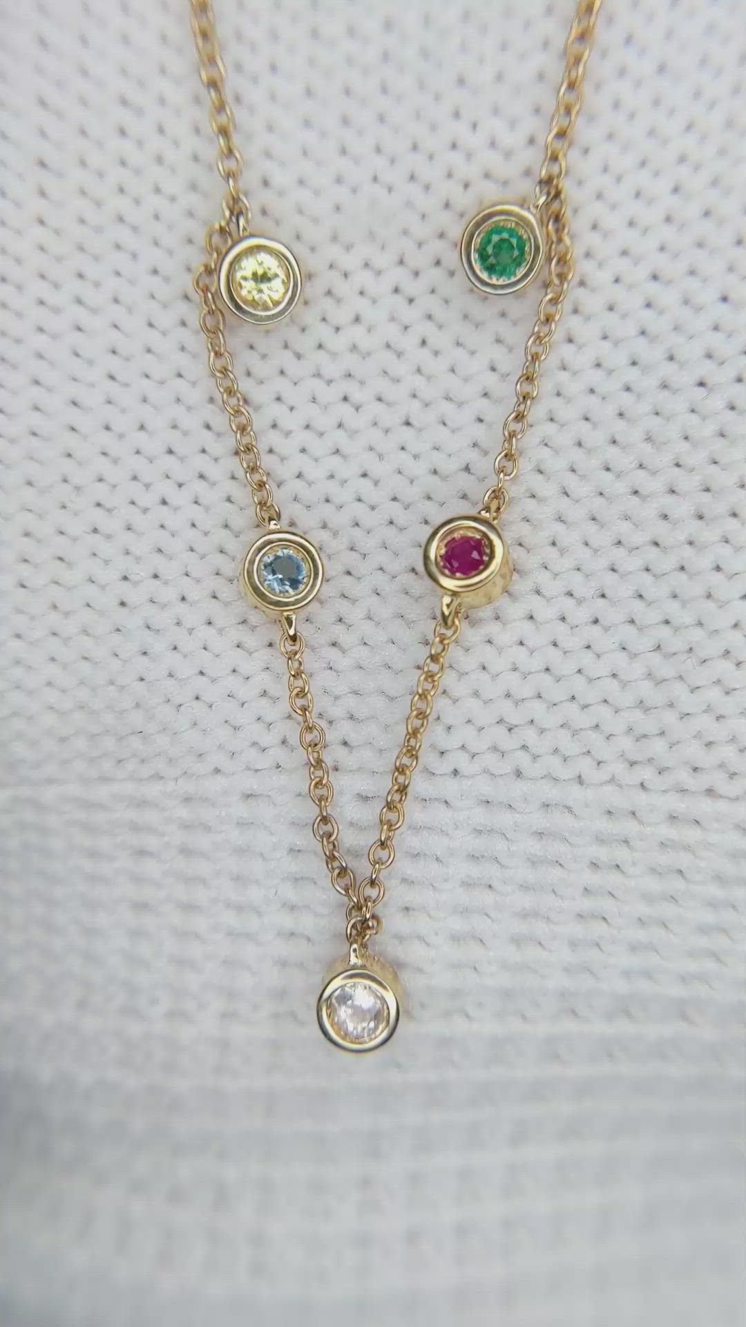 0.33 Ct. Multi Color Sapphire Bezel Necklace, 14K Yellow Gold Size Video