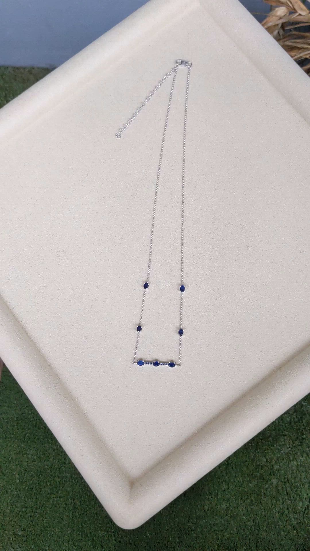 0.18 Ct. Blue Sapphire Accent Stones Necklace, 14K White Gold Size Video