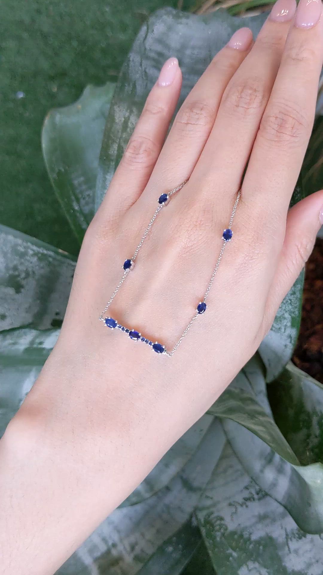 0.18 Ct. Blue Sapphire Accent Stones Necklace, 14K White Gold Size Video