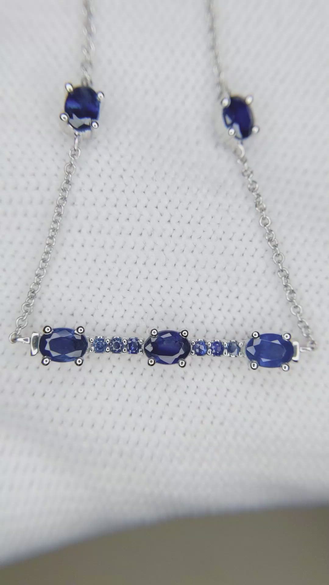 0.18 Ct. Blue Sapphire Accent Stones Necklace, 14K White Gold Size Video