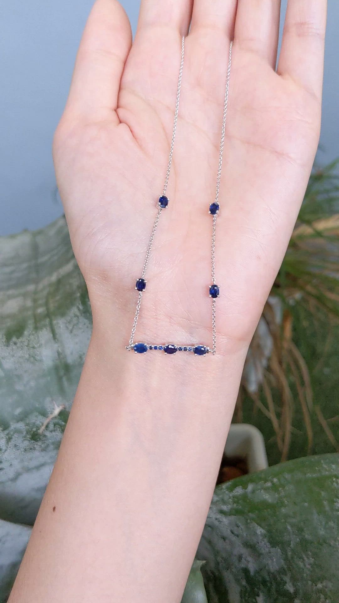 0.18 Ct. Blue Sapphire Accent Stones Necklace, 14K White Gold Size Video