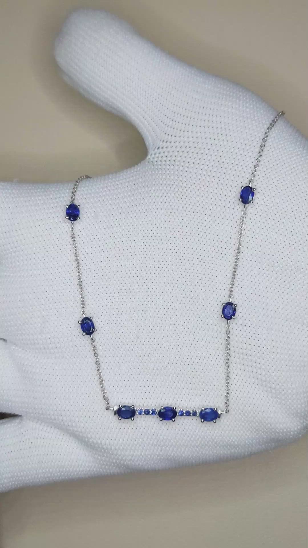 0.18 Ct. Blue Sapphire Accent Stones Necklace, 14K White Gold Size Video