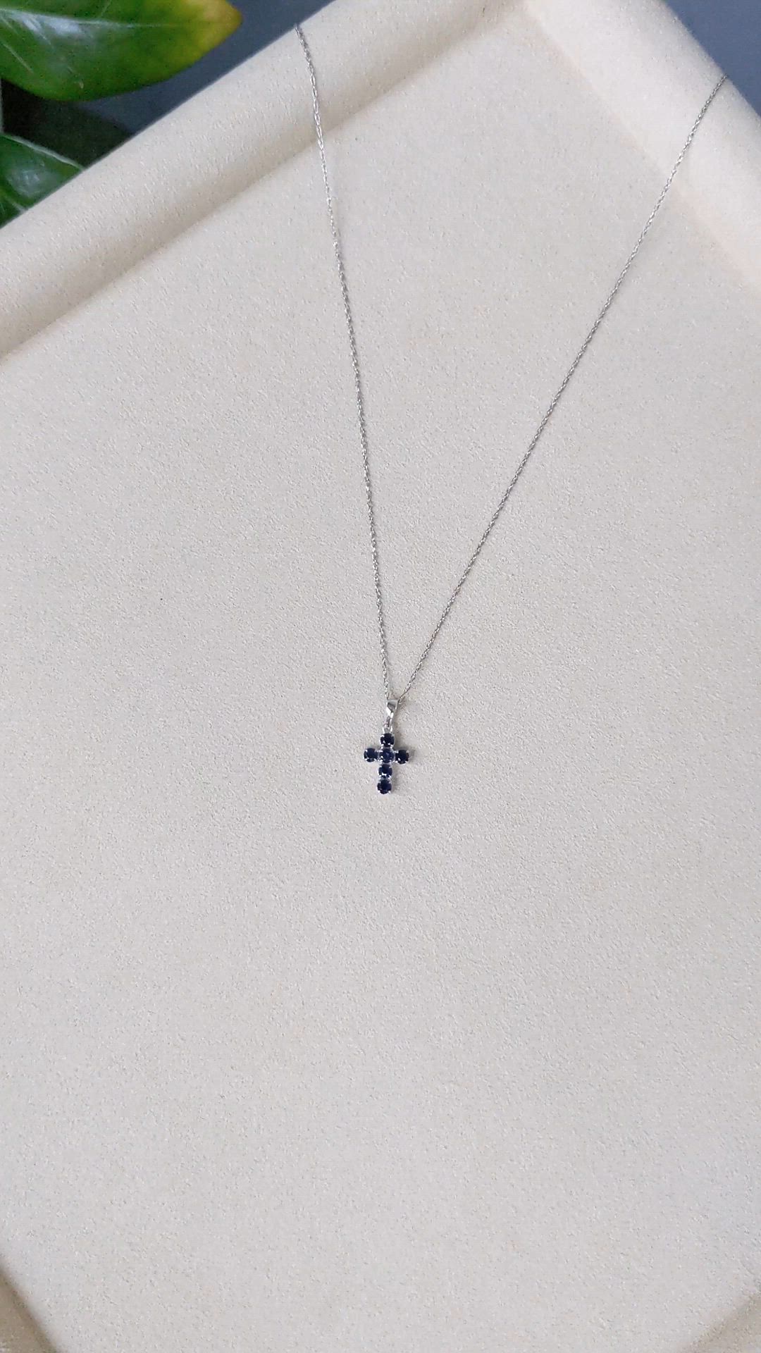 0.47 Ct. Blue Sapphire Religious Necklace, 14K White Gold Size Video