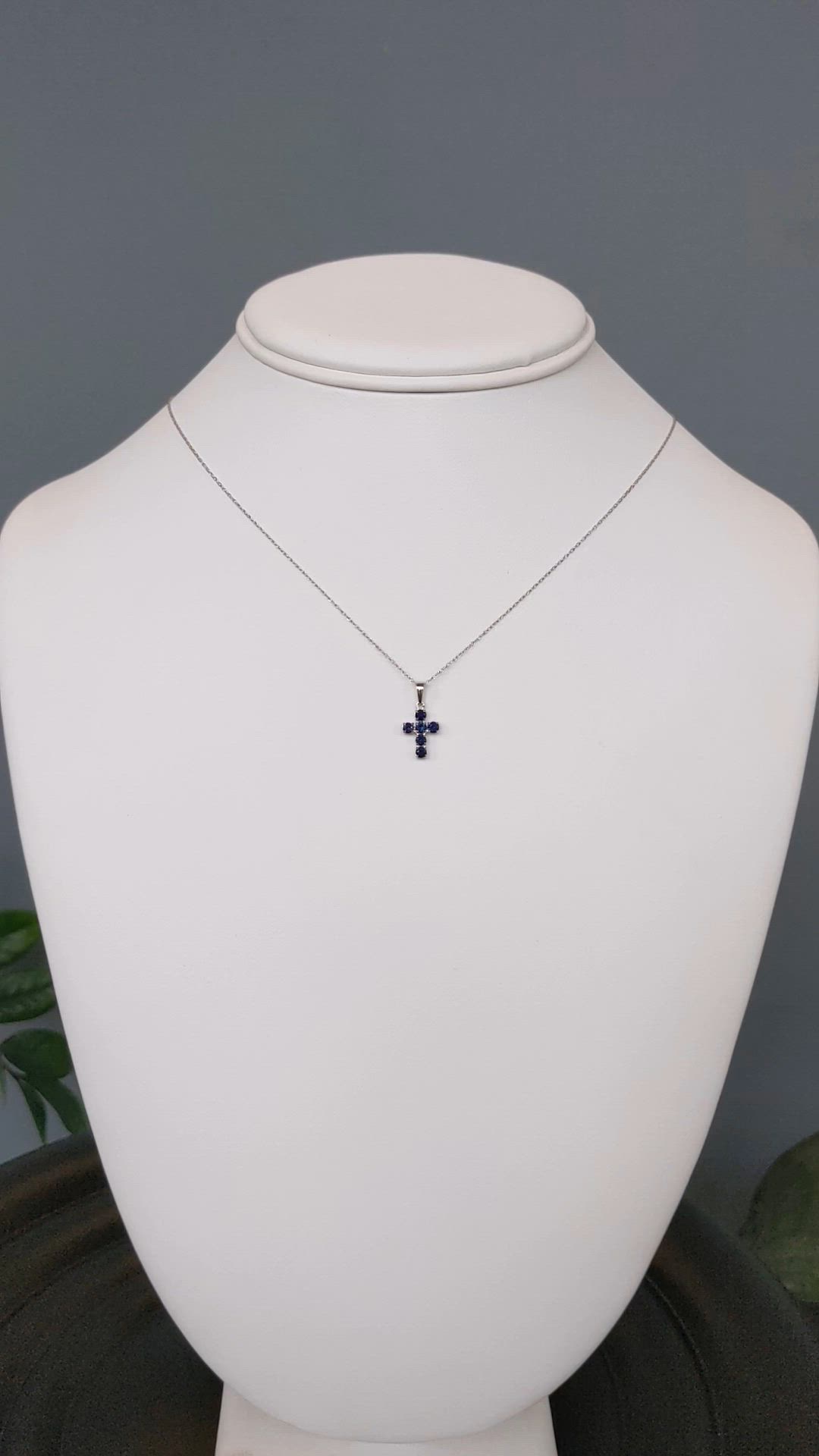 0.47 Ct. Blue Sapphire Religious Necklace, 14K White Gold Size Video