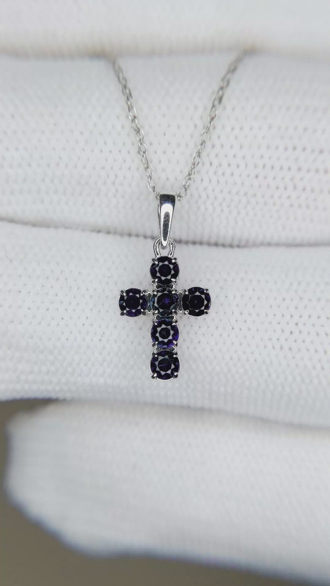 0.47 Ct. Blue Sapphire Religious Necklace, 14K White Gold Size Video