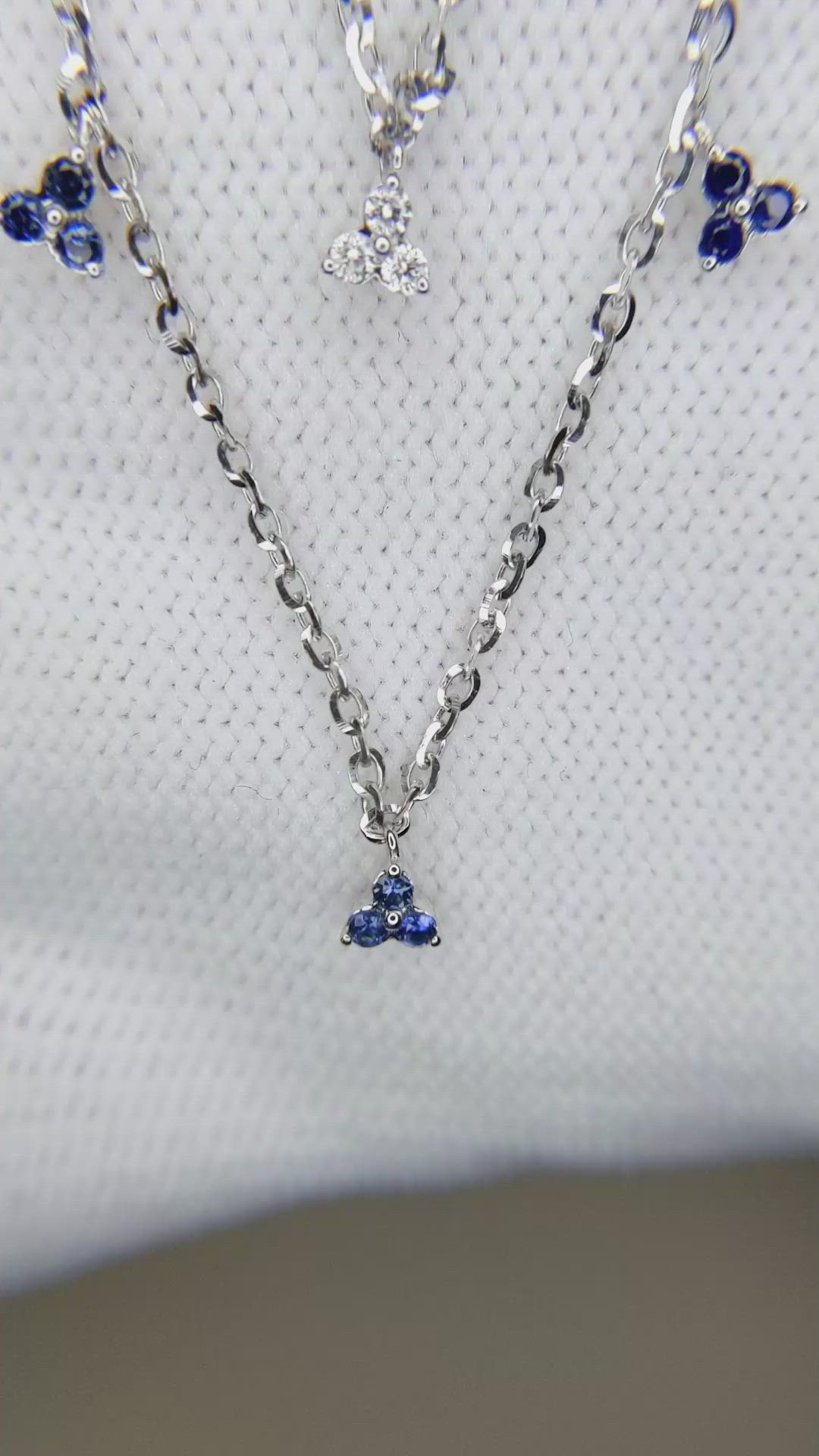 0.23 Ct. Blue Sapphire and Natural Diamond Multi Stone Necklace, 14K White Gold Size Video
