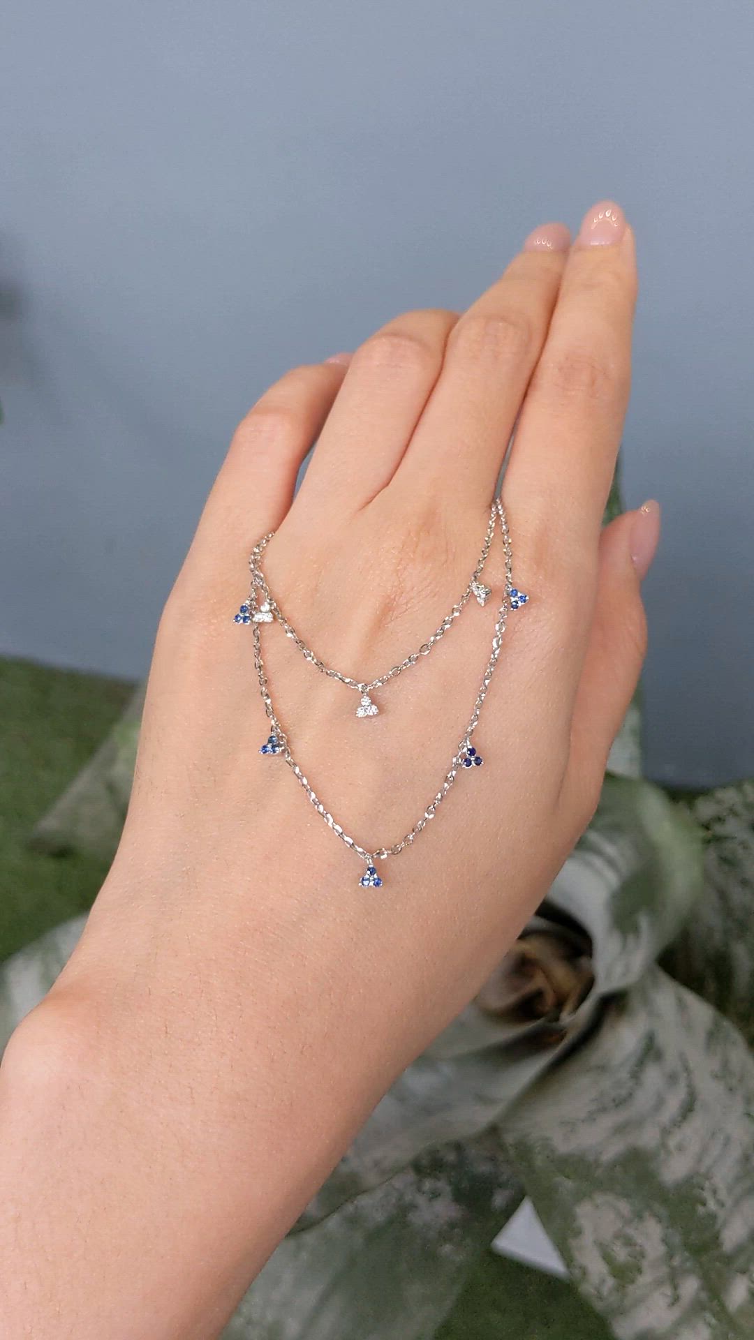 0.23 Ct. Blue Sapphire and Natural Diamond Multi Stone Necklace, 14K White Gold Size Video
