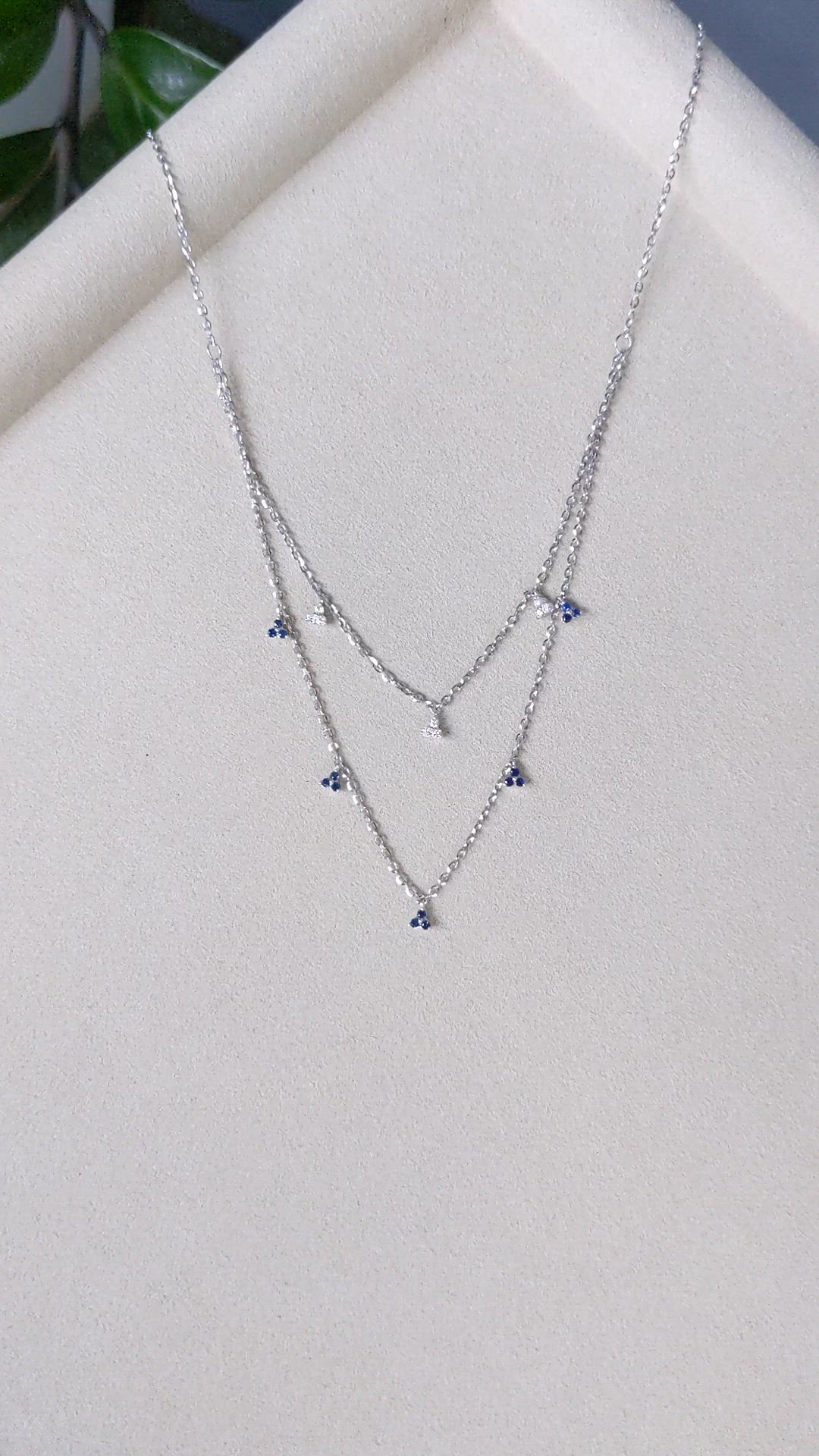 0.23 Ct. Blue Sapphire and Natural Diamond Multi Stone Necklace, 14K White Gold Size Video