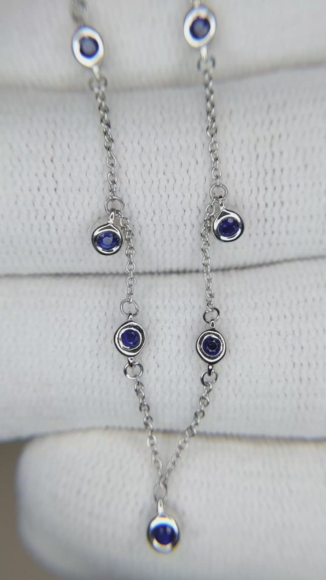 0.40 Ct. Blue Sapphire Bezel Necklace, 14K White Gold Size Video