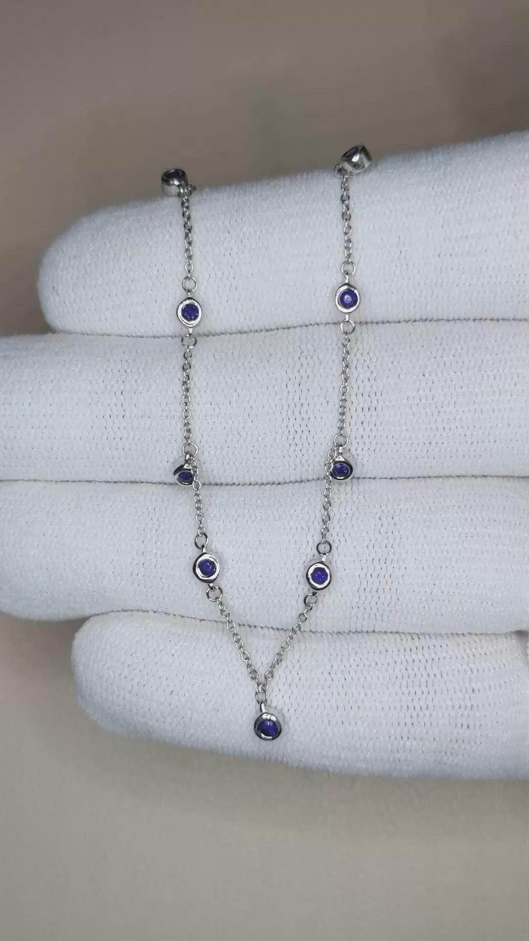 0.40 Ct. Blue Sapphire Bezel Necklace, 14K White Gold Size Video