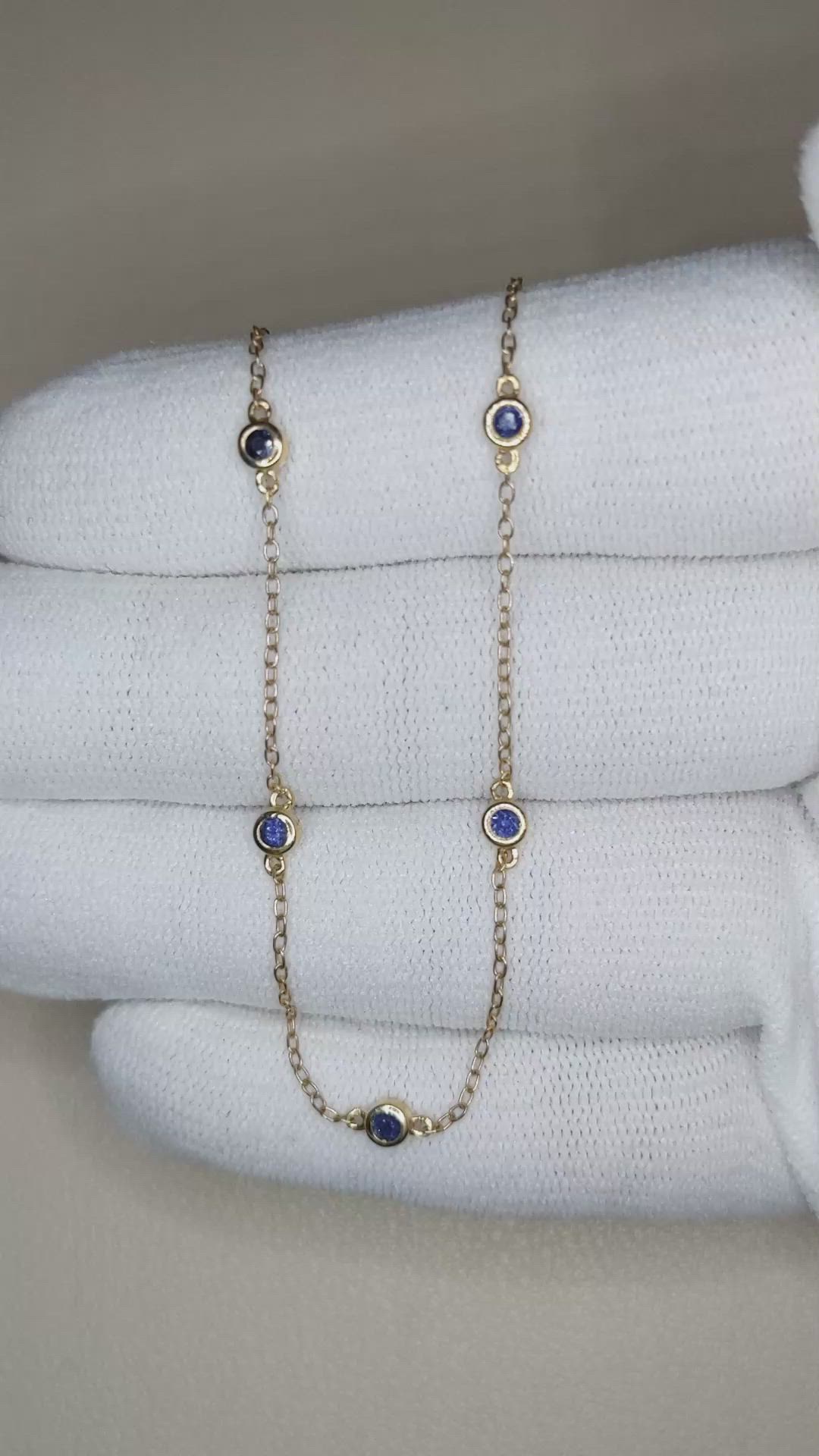 0.60 Ct. Blue Sapphire Bezel Necklace, 14K Yellow Gold Size Video