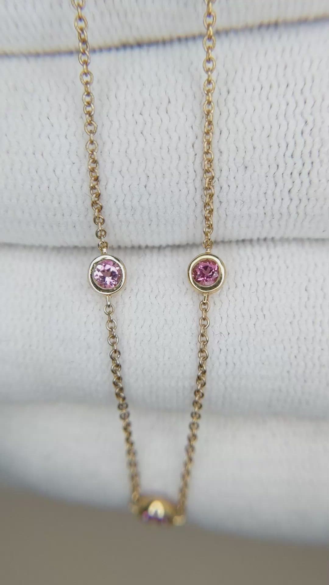 0.64 Ct. Pink Sapphire Bezel Necklace, 14K Yellow Gold Size Video