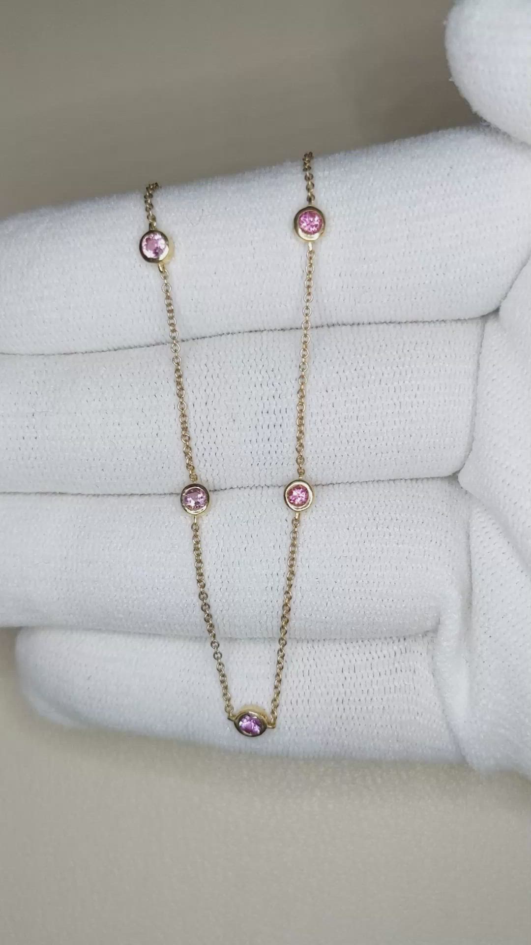 0.64 Ct. Pink Sapphire Bezel Necklace, 14K Yellow Gold Size Video