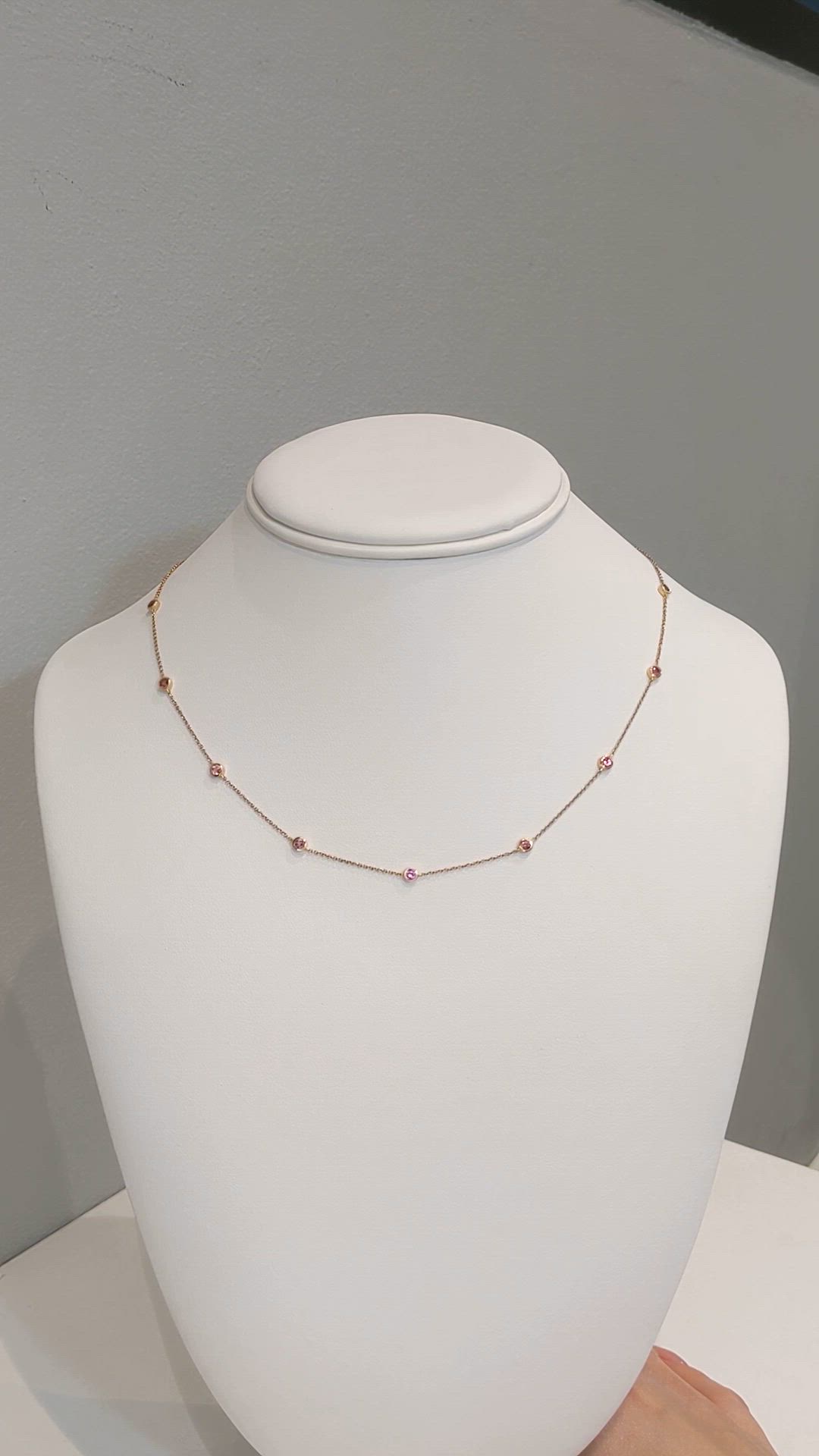 0.64 Ct. Pink Sapphire Bezel Necklace, 14K Yellow Gold Size Video