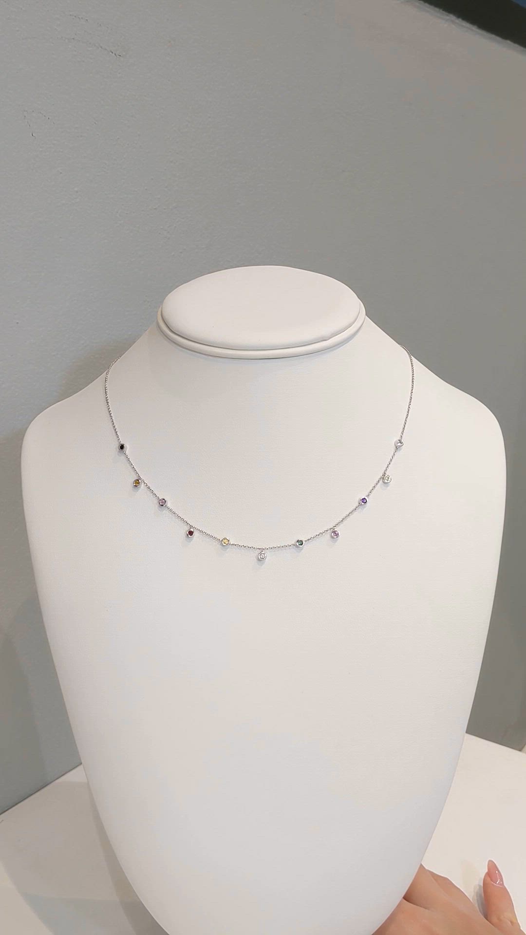 0.47 Ct. Multi Color Sapphire Bezel Necklace, 14K White Gold Size Video
