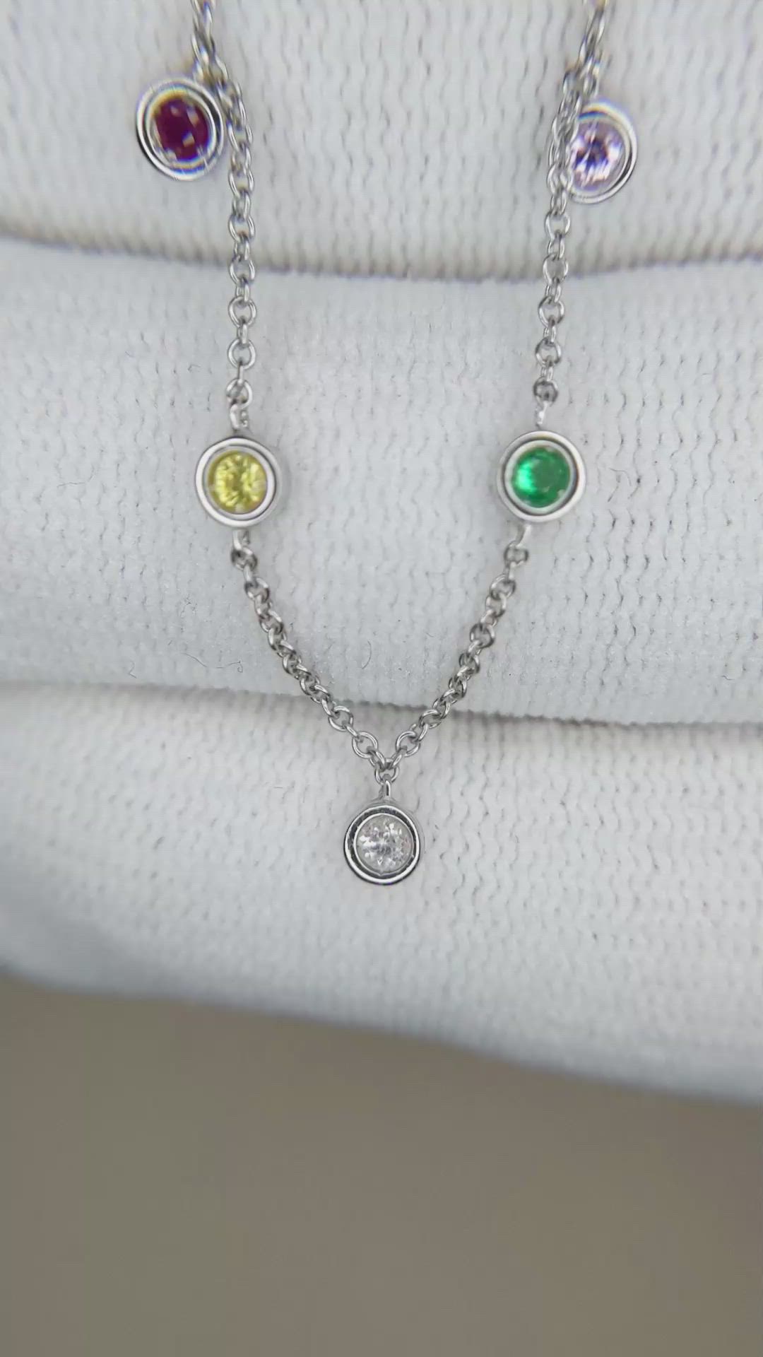 0.47 Ct. Multi Color Sapphire Bezel Necklace, 14K White Gold Size Video