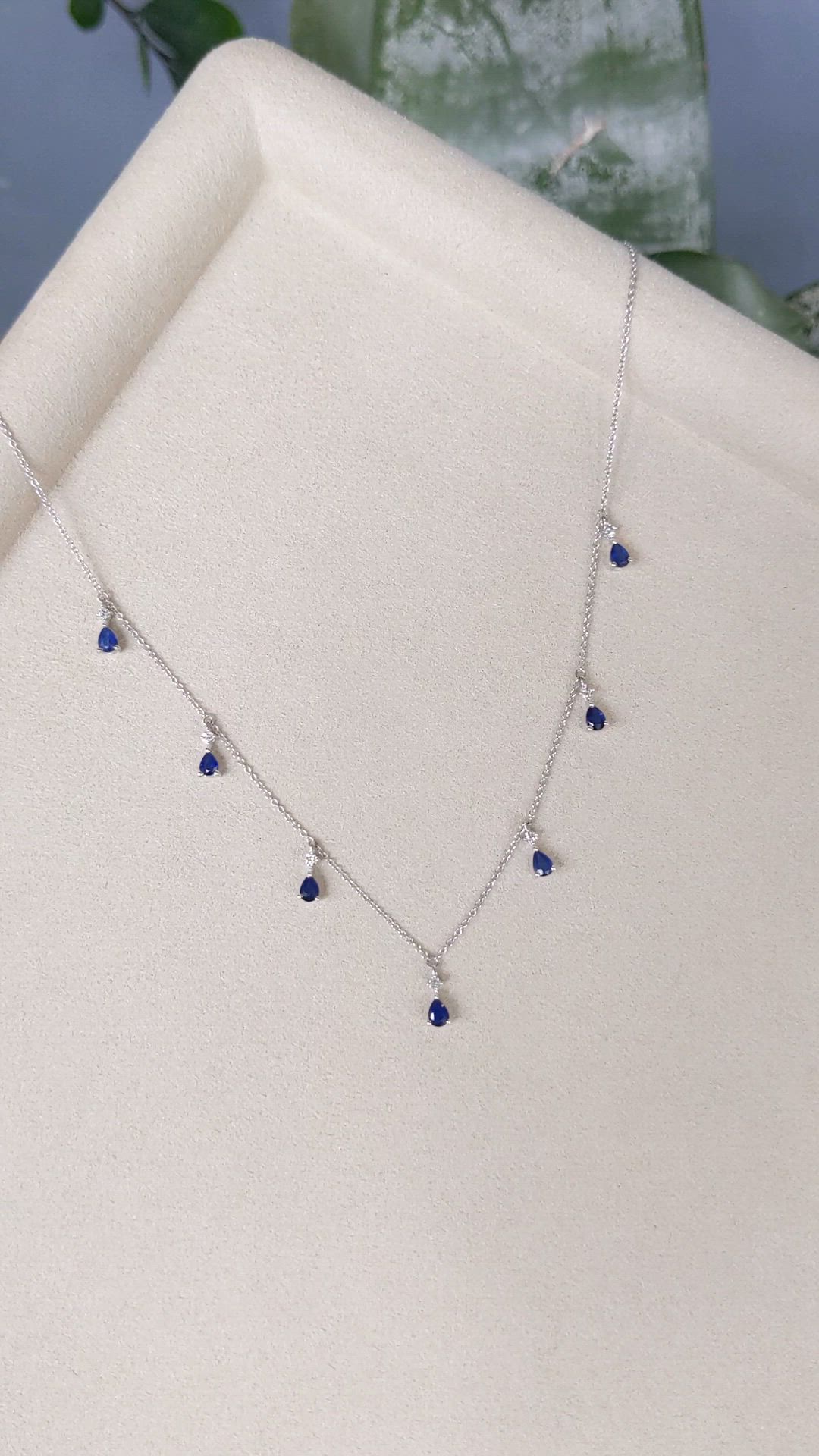 1.35 Ct. Blue Sapphire and Natural Diamond Accent Stones Necklace, 14K White Gold Size Video