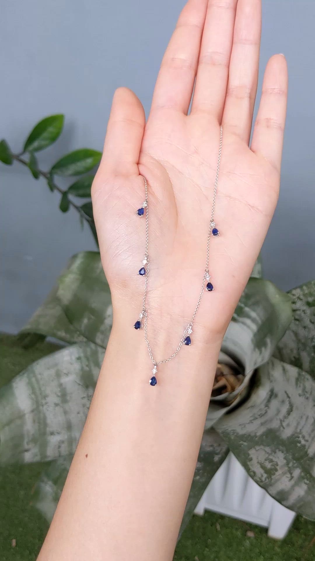 1.35 Ct. Blue Sapphire and Natural Diamond Accent Stones Necklace, 14K White Gold Size Video