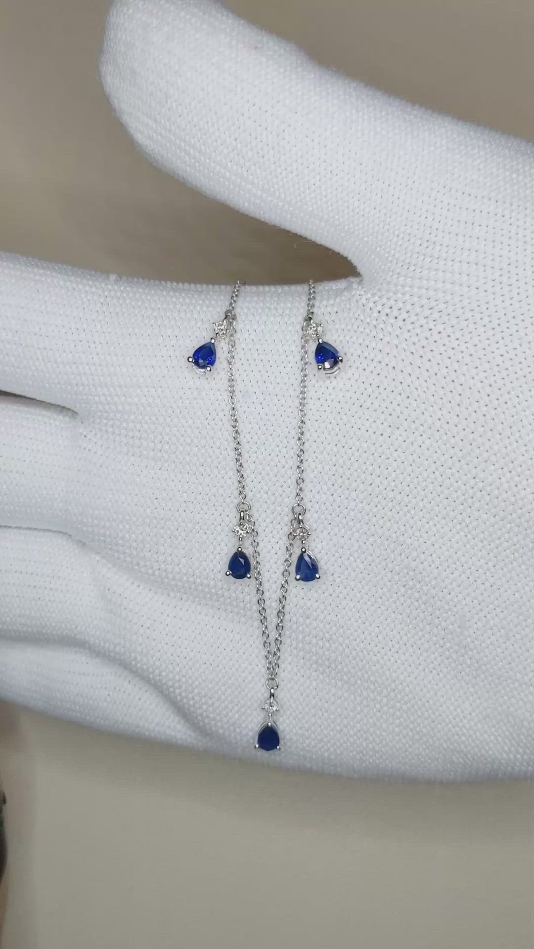 1.35 Ct. Blue Sapphire and Natural Diamond Accent Stones Necklace, 14K White Gold Size Video