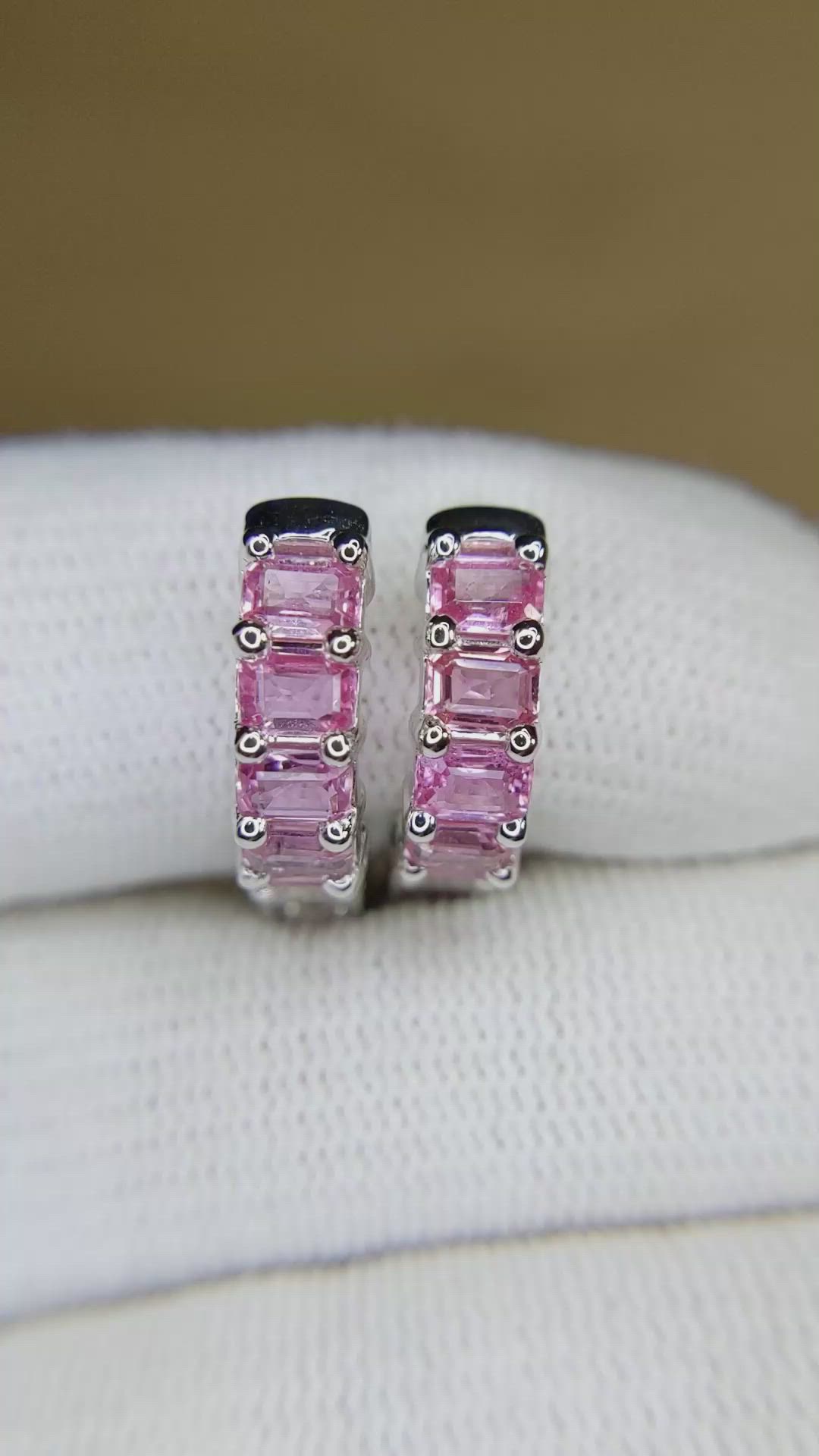 5.40 Ct.Tw.Total Carat Weight Pink Sapphire Hoops Earrings, 14K White Gold Size Video