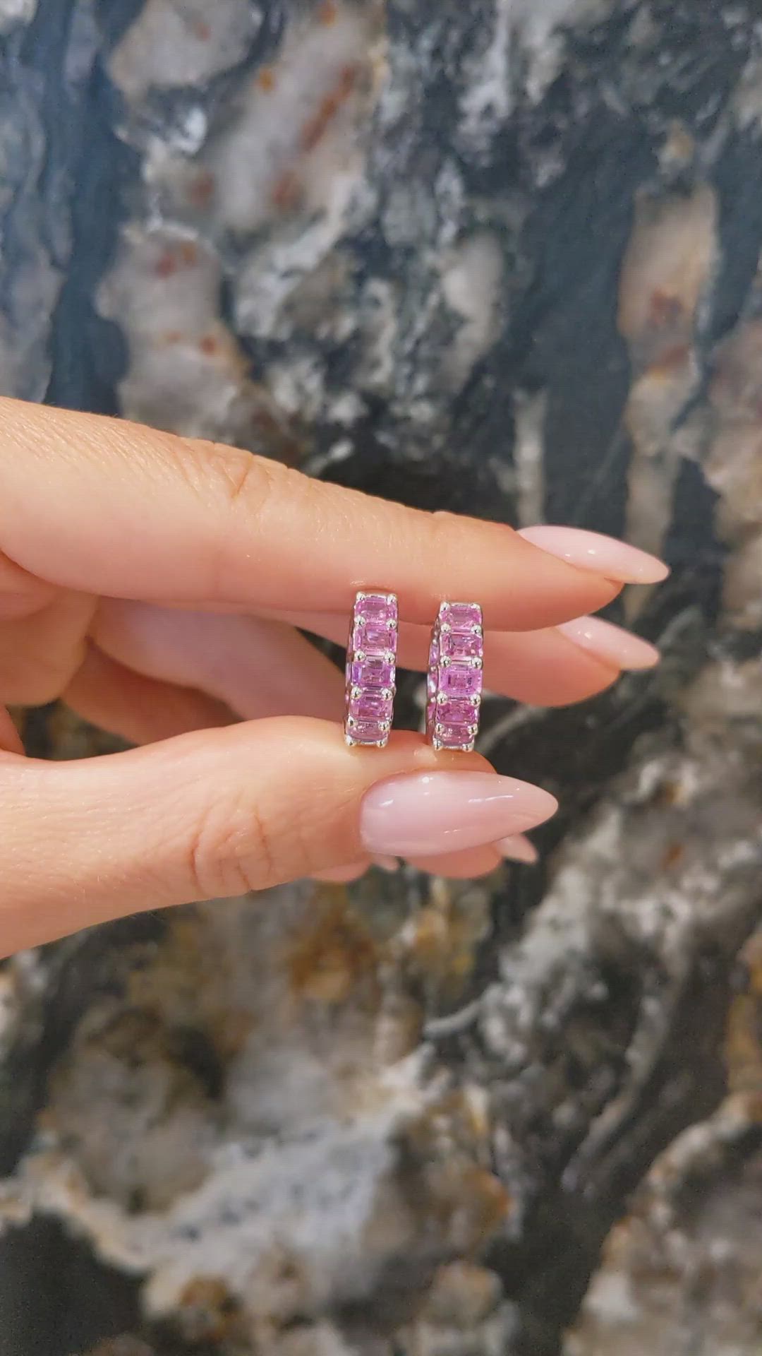 5.40 Ct.Tw.Total Carat Weight Pink Sapphire Hoops Earrings, 14K White Gold Size Video