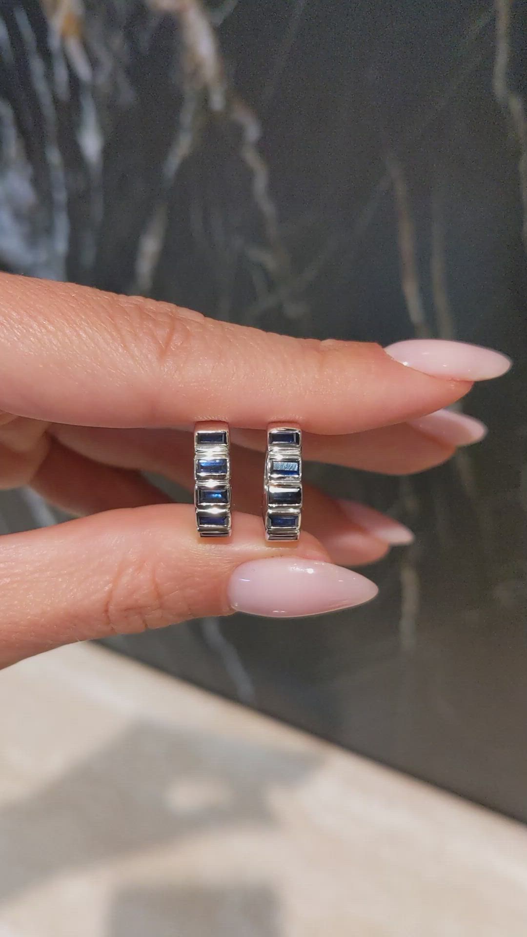1.47&nbsp;Ct.Tw.Total Carat Weight Blue Sapphire Hoops Earrings, 14K White Gold Size Video