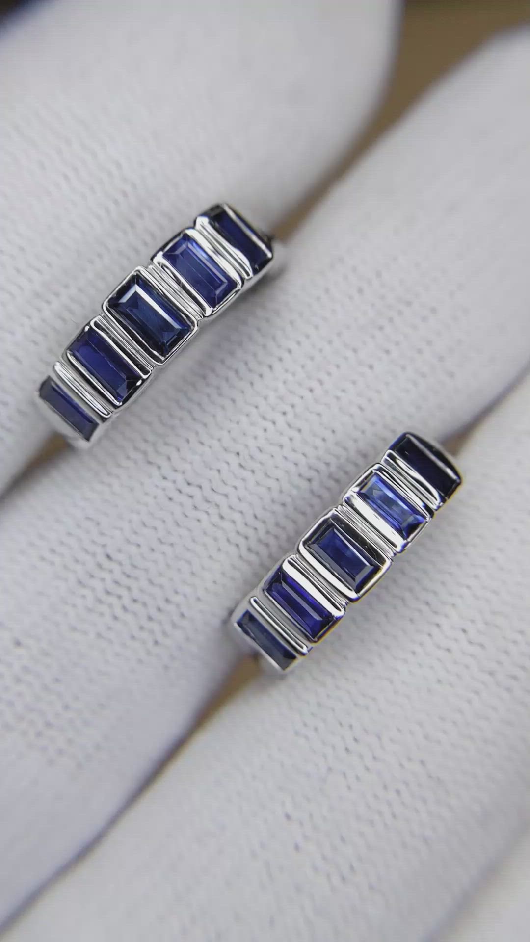 1.47&nbsp;Ct.Tw.Total Carat Weight Blue Sapphire Hoops Earrings, 14K White Gold Size Video