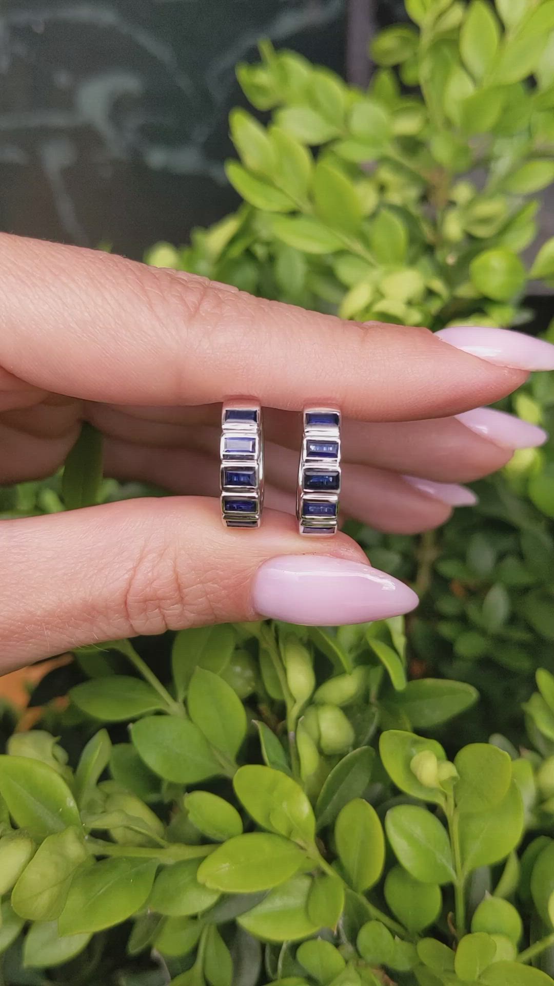 1.47&nbsp;Ct.Tw.Total Carat Weight Blue Sapphire Hoops Earrings, 14K White Gold Size Video