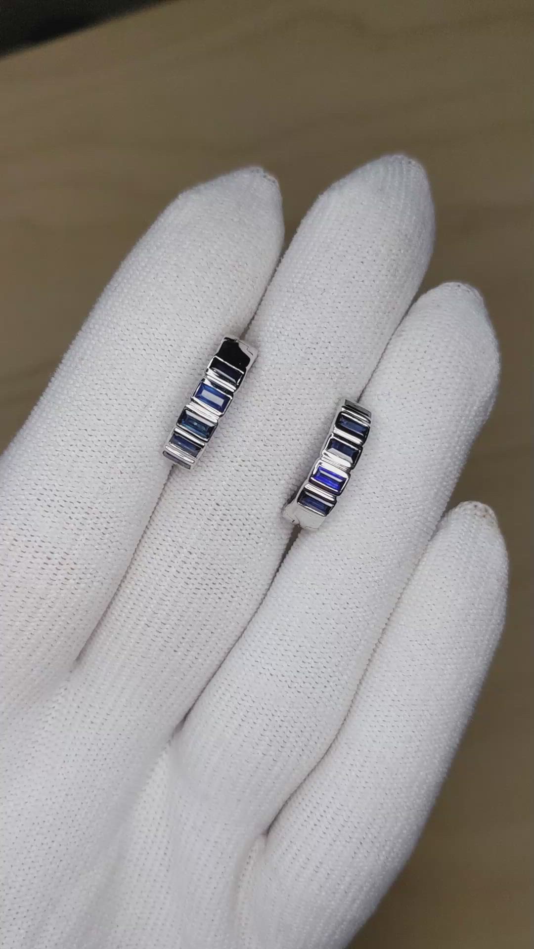 1.47&nbsp;Ct.Tw.Total Carat Weight Blue Sapphire Hoops Earrings, 14K White Gold Size Video
