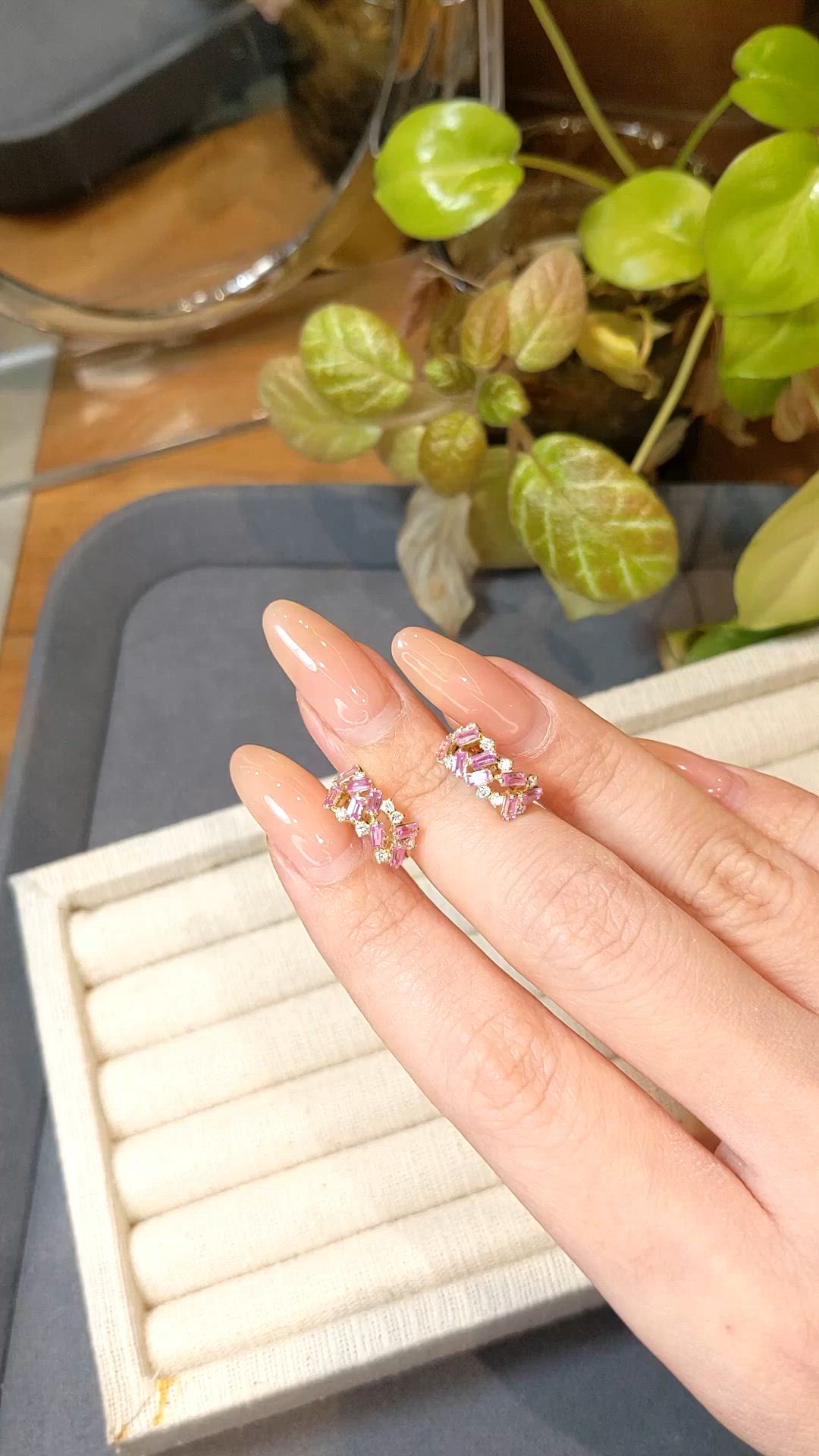 1.36 Ct.Tw.Total Carat Weight Pink Sapphire and Natural Diamond Hoops Earrings, 14K Yellow Gold Size Video