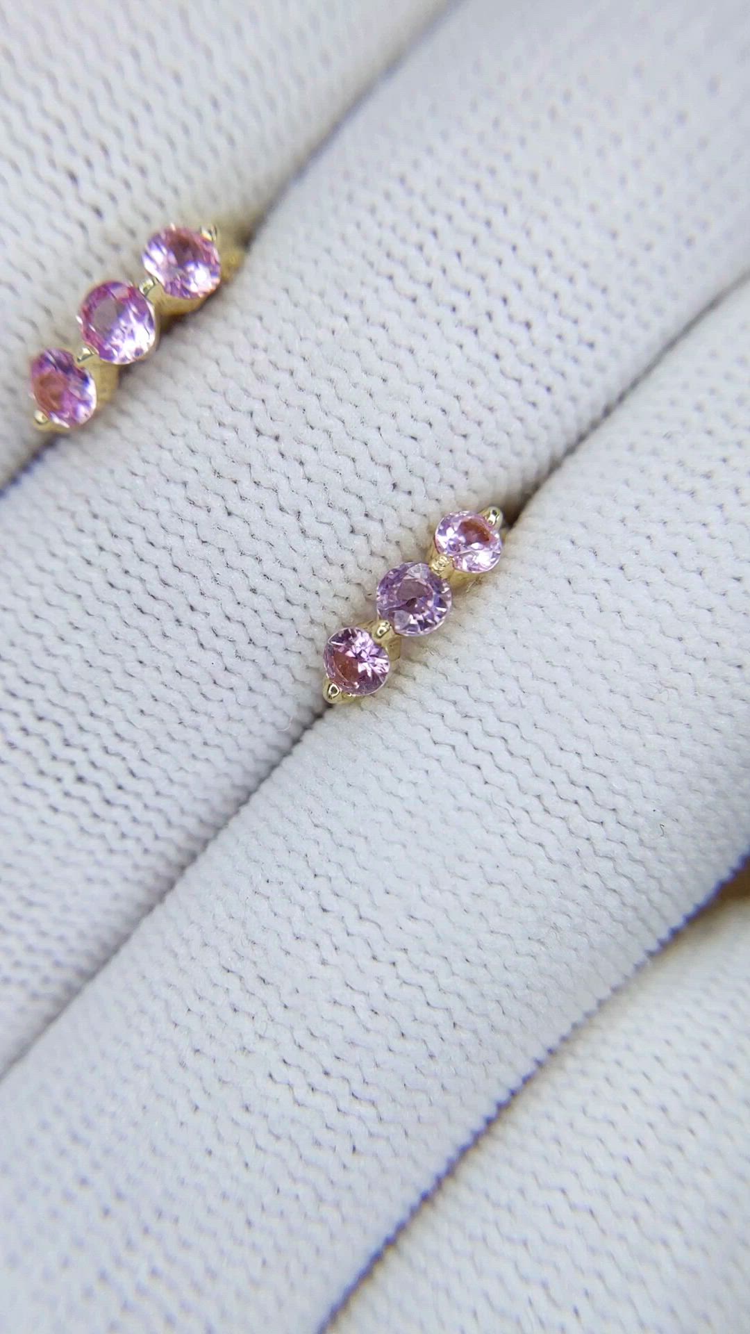 0.59 Ct.Tw.Total Carat Weight Pink Sapphire Pave Earrings, 14K Yellow Gold Size Video