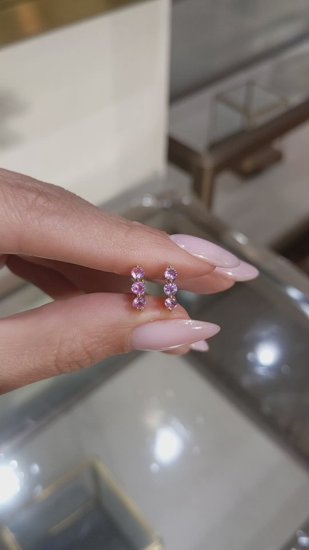 0.59 Ct.Tw.Total Carat Weight Pink Sapphire Pave Earrings, 14K Yellow Gold Size Video