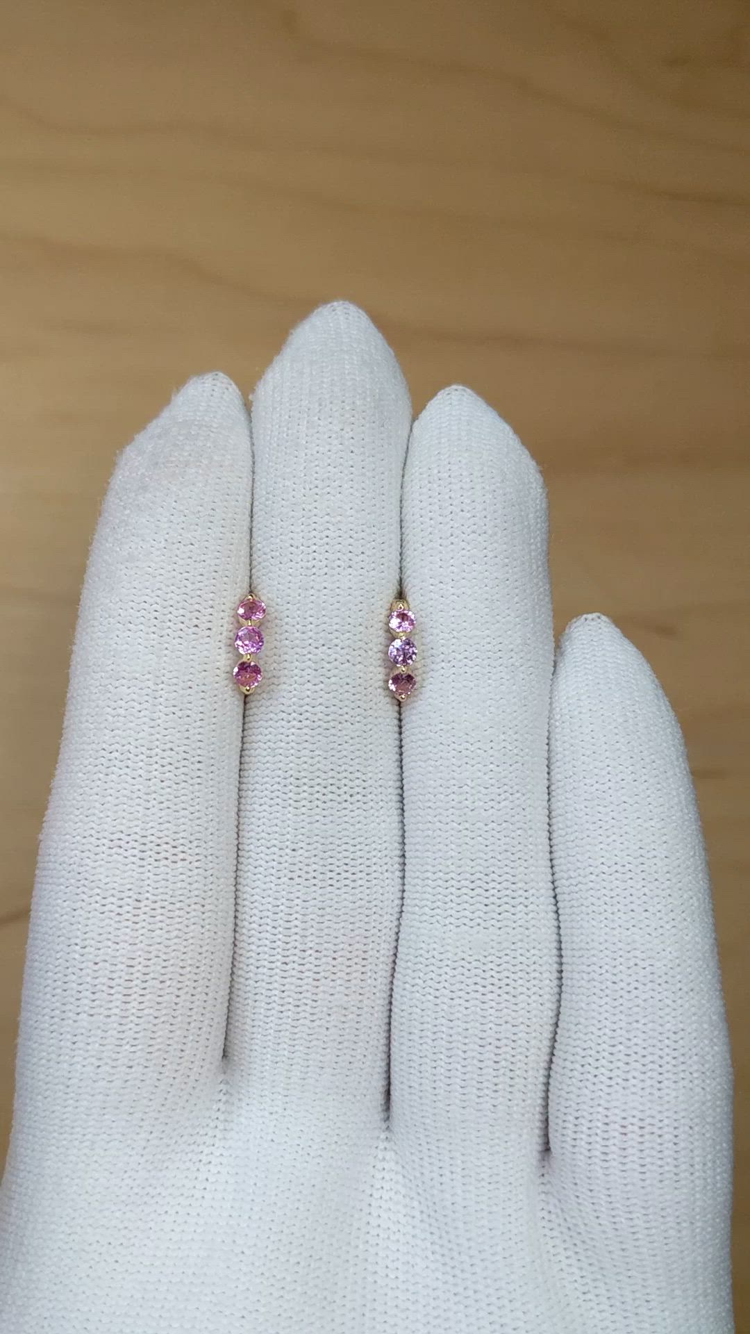 0.59 Ct.Tw.Total Carat Weight Pink Sapphire Pave Earrings, 14K Yellow Gold Size Video
