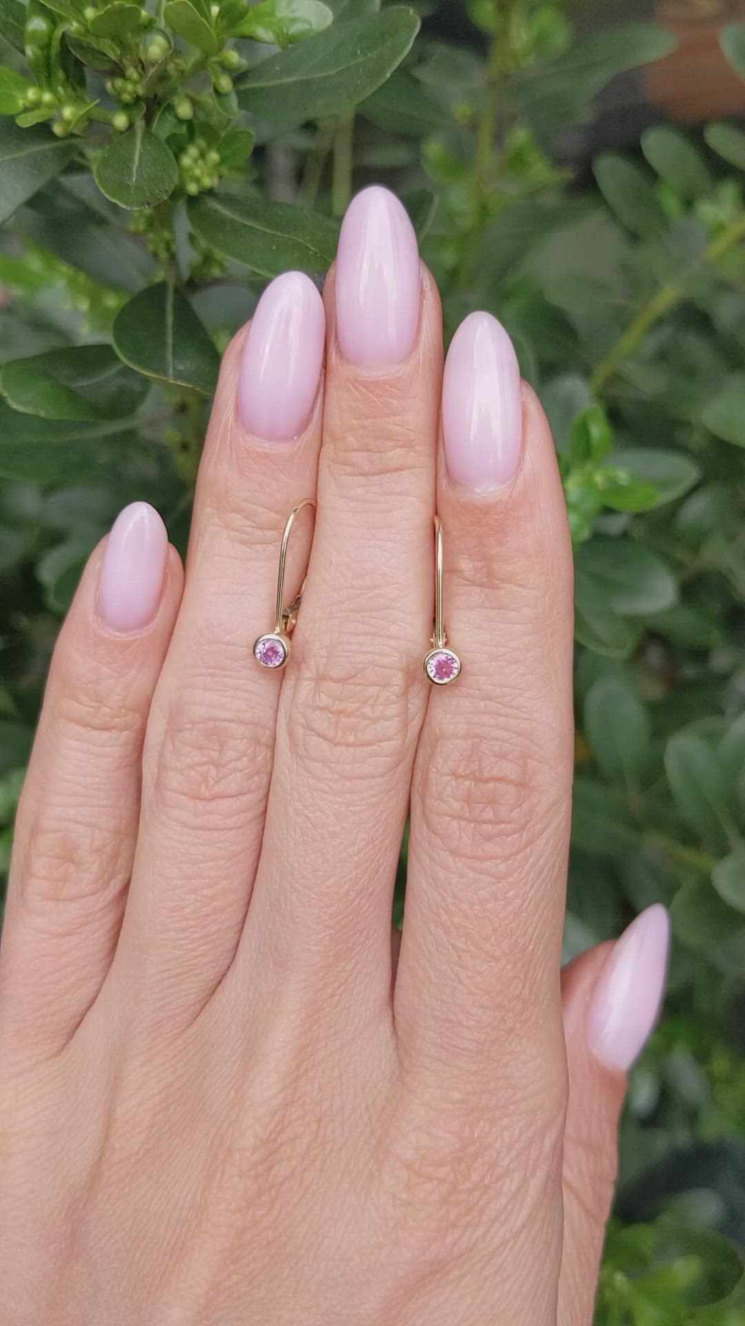 0.34 Ct.Tw.Total Carat Weight Pink Sapphire Bezel Earrings, 14K Yellow Gold Size Video