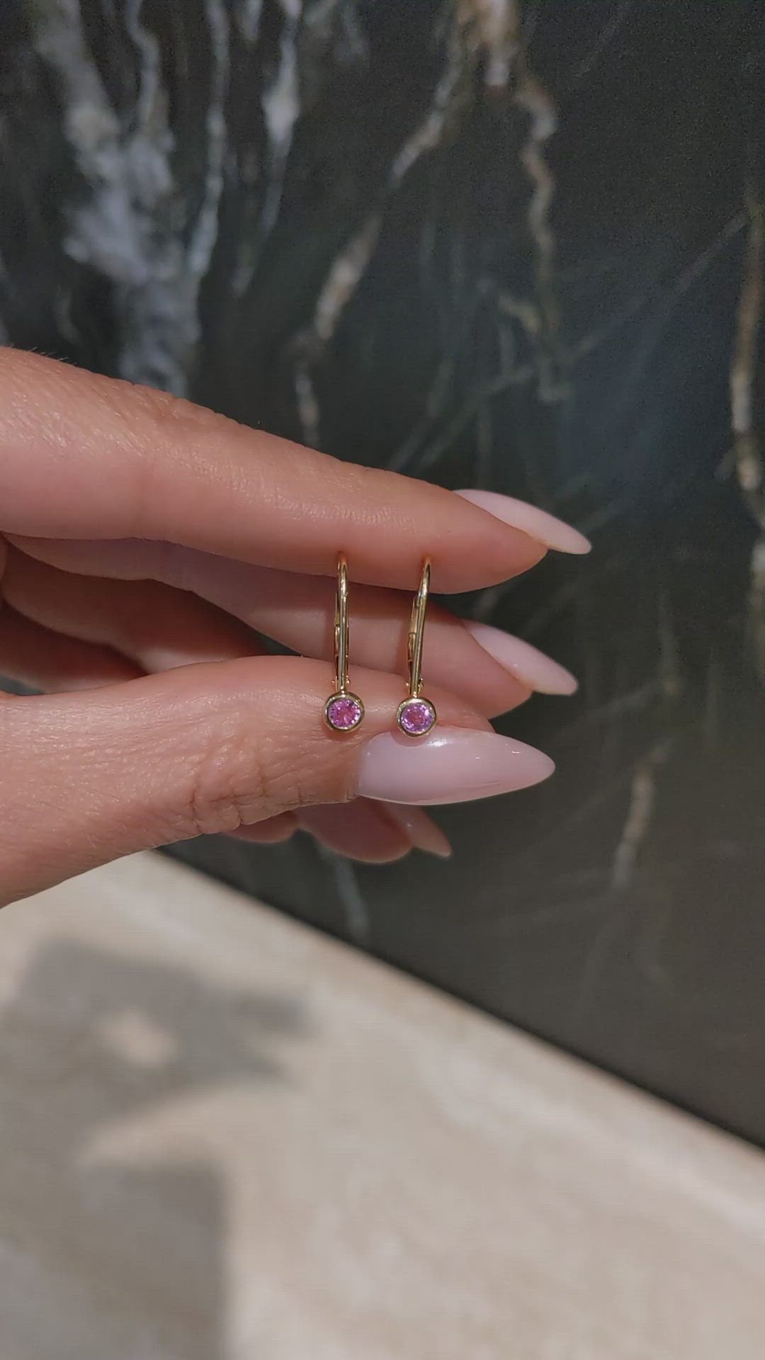 0.34 Ct.Tw.Total Carat Weight Pink Sapphire Bezel Earrings, 14K Yellow Gold Size Video