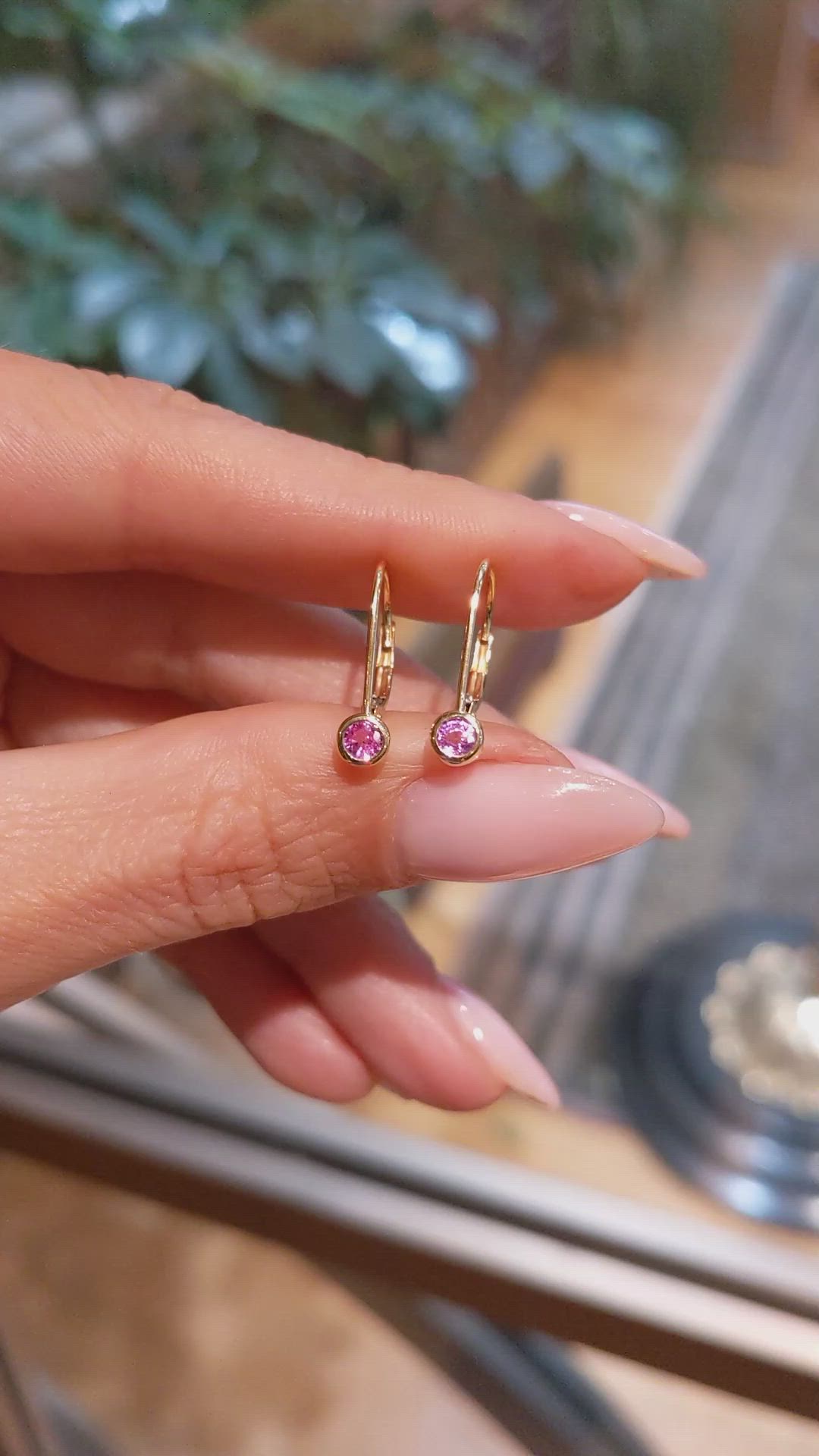 0.34 Ct.Tw.Total Carat Weight Pink Sapphire Bezel Earrings, 14K Yellow Gold Size Video