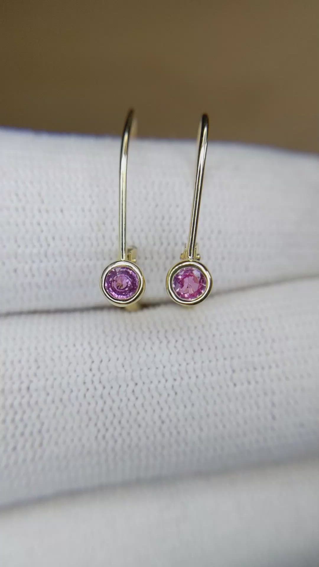 0.34 Ct.Tw.Total Carat Weight Pink Sapphire Bezel Earrings, 14K Yellow Gold Size Video