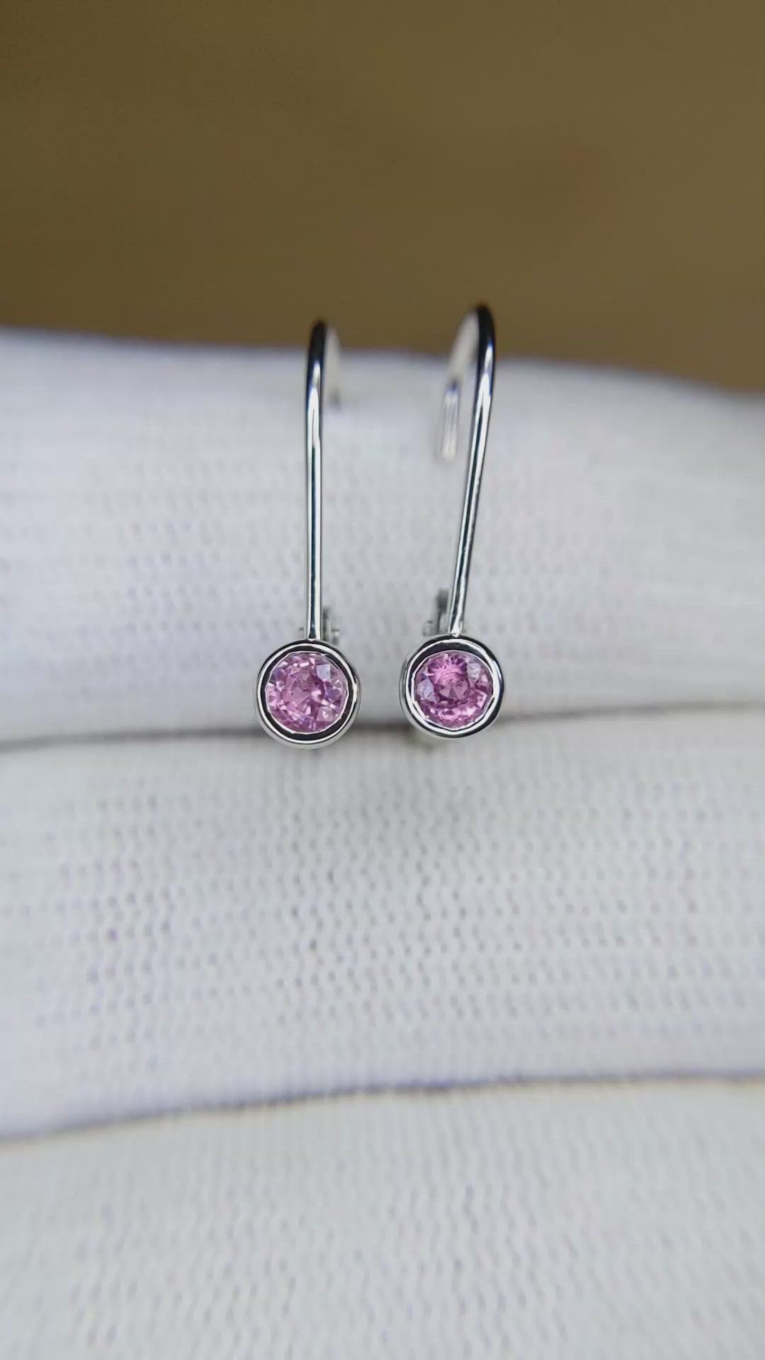 0.32&nbsp;Ct.Tw.Total Carat Weight Pink Sapphire Bezel Earrings, 14K White Gold Size Video