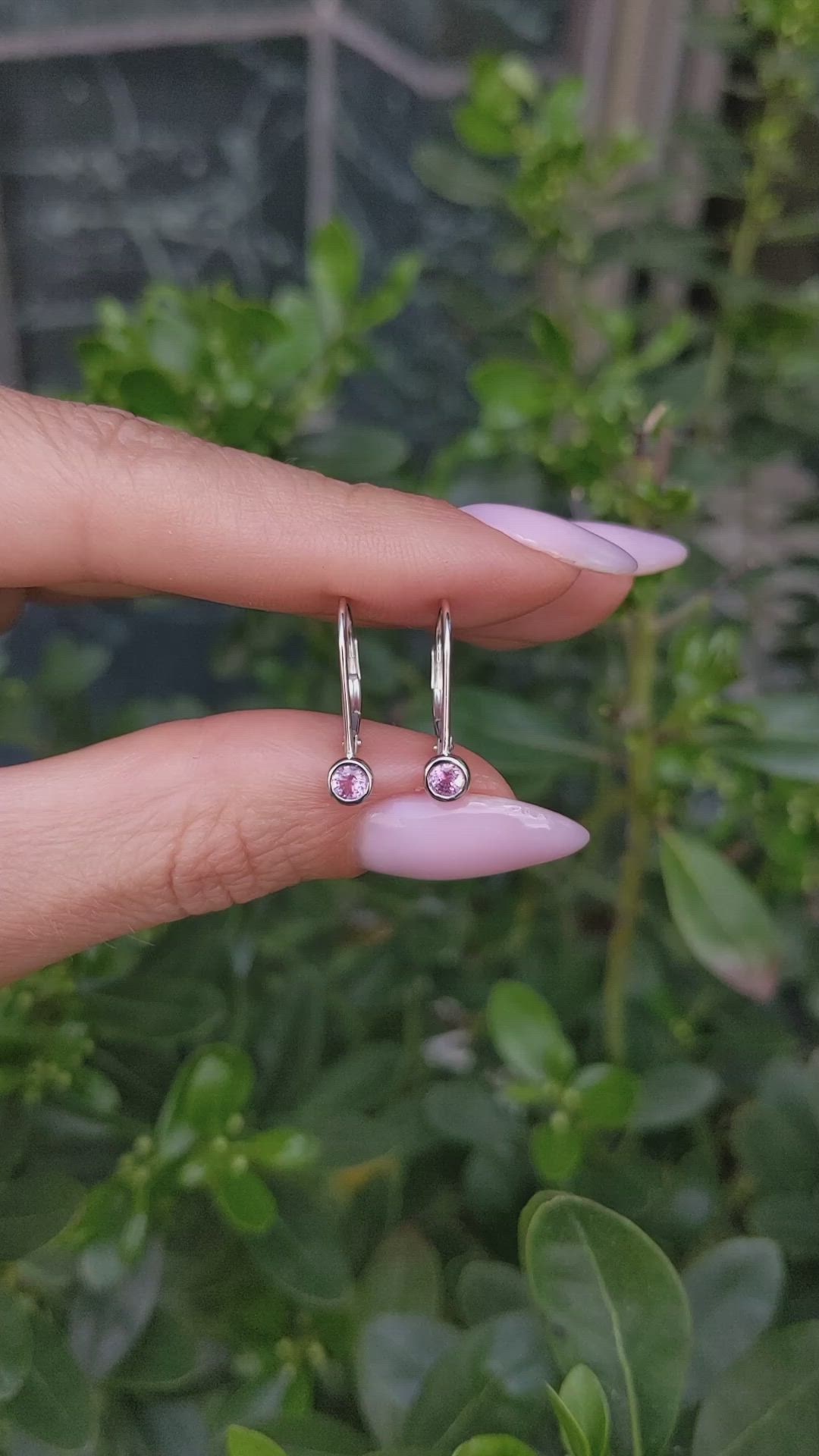 0.32&nbsp;Ct.Tw.Total Carat Weight Pink Sapphire Bezel Earrings, 14K White Gold Size Video