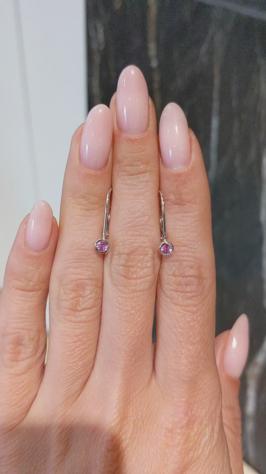 0.32&nbsp;Ct.Tw.Total Carat Weight Pink Sapphire Bezel Earrings, 14K White Gold Size Video